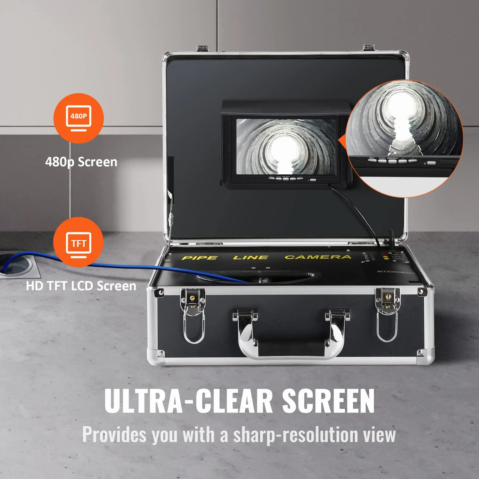 VEVOR Kamera inspekcyjna 30 m 7'' Endoskop IP68 DVR 12 LED z kartą SD 16 GB