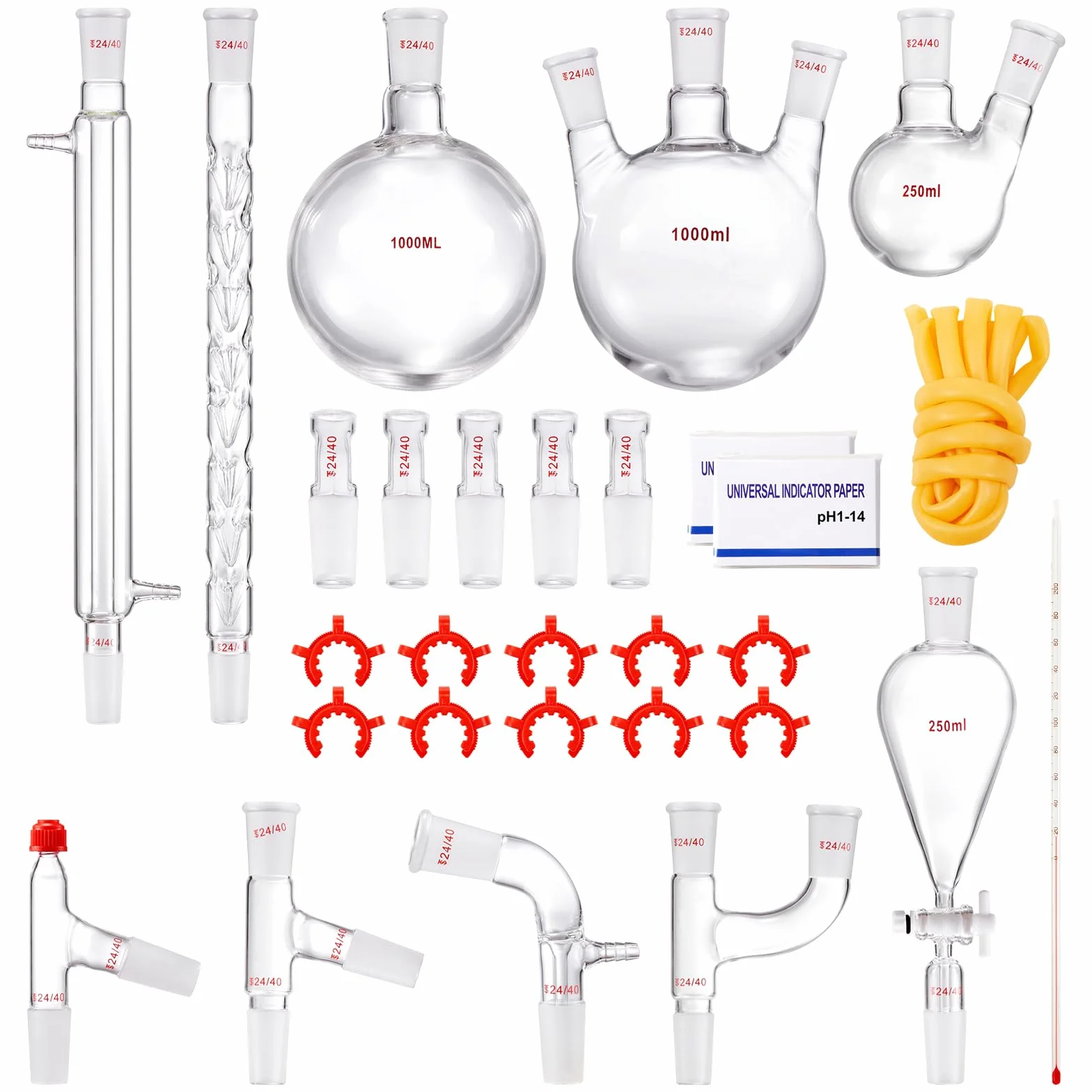 VEVOR Zestaw do destylacji laboratoryjnej, szkło boro, 24/40 połączenia, 1000 ml, 29-częściowy