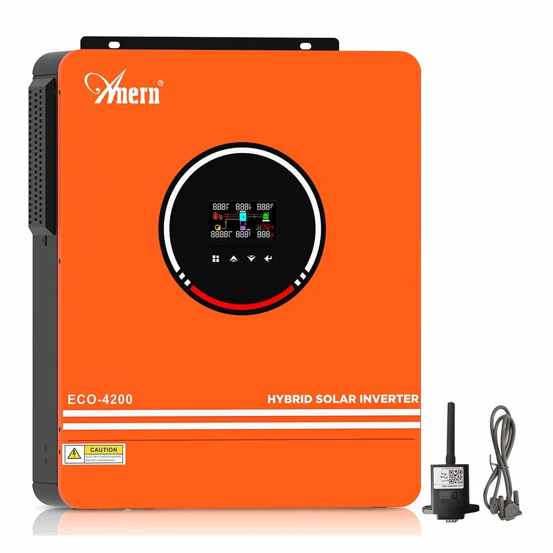 Anern Hybrydowy falownik solarny 4200 W z modułem WiFi 24 V DC na 220 V/230 V AC z regulatorem solarnym 120 A MPPT maks. wejście PV 500 V, praca z bateriami kwasowo-ołowiowymi i litowymi 24 V