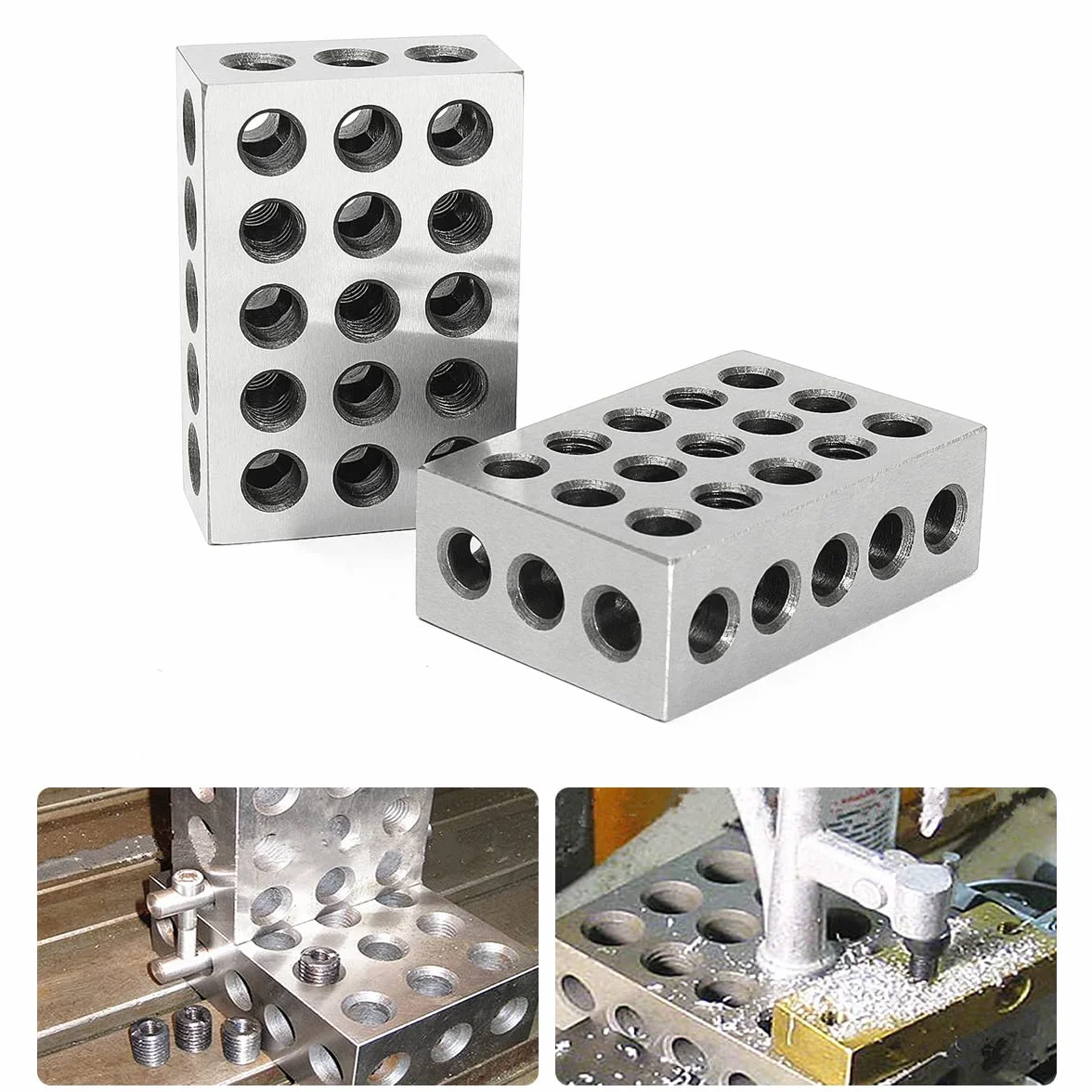 Klocki precyzyjne hartowanej stali 0,0002'' 23 otwory 3x5x7,5 cm narzędzie tokarskie