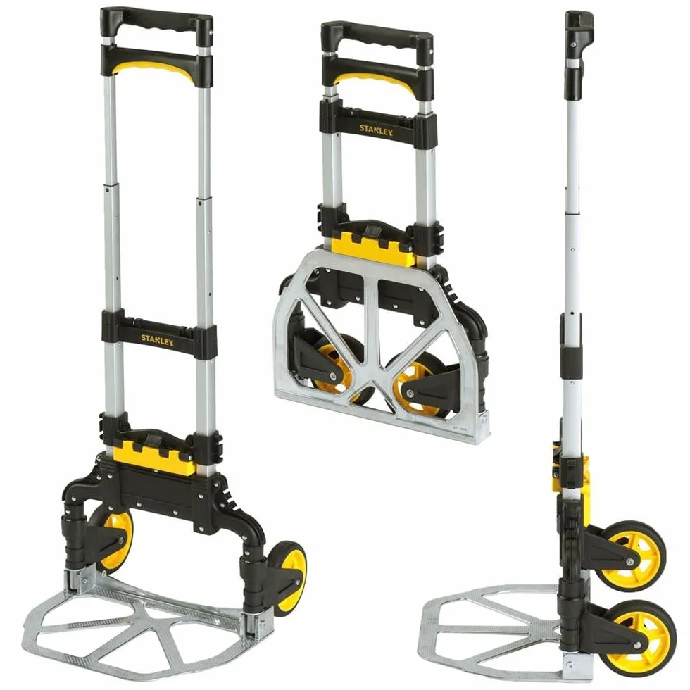 Stanley Składany wózek transportowy i składana skrzynia FT501/FT505 – wózek transportowy 70 kg – składana skrzynia 25 kg – zakupy, obsługa i przeprowadzka – czarny/żółty