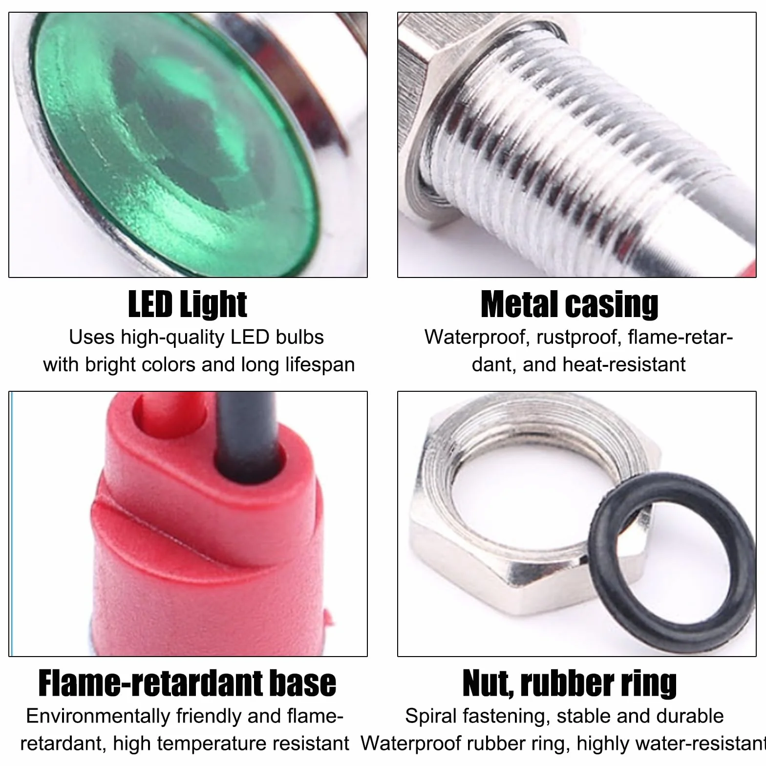Joycabin 10 sztuk metalowych lamp LED 6 mm, wodoszczelna, AC 12-24 V, zestaw lampek kontrolnych LED do motocykli, samochodów dostawczych, łodzi, samochodów (po 2 sztuki, kolor żółty, zielony