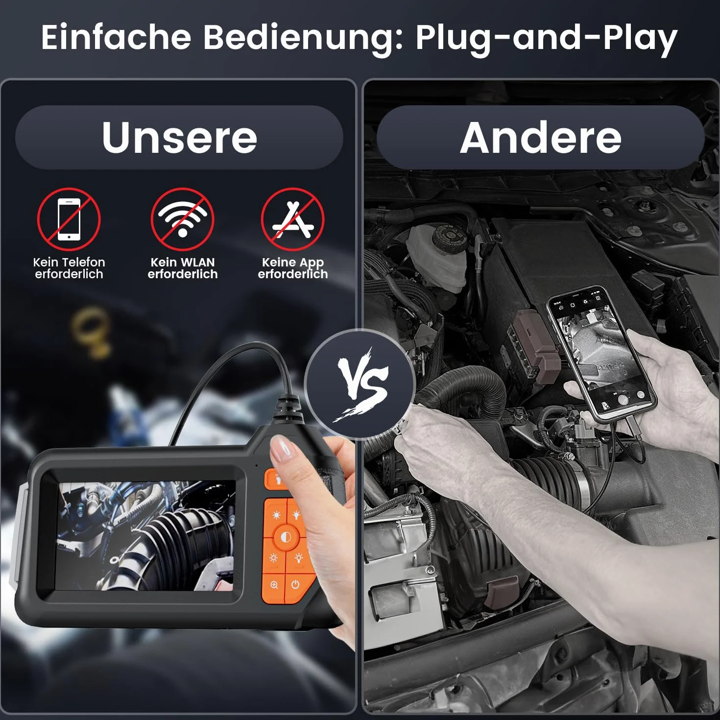 HSSNS Kamera endoskopowa 5 m, warsztatowa kamera endoskopowa z ekranem IPS 4,3", 8 mm IP67, wodoszczelna kamera inspekcyjna, kamera endoskopowa 1080p HD, kamera rurowa, kamera kanałowa, bateria 2600