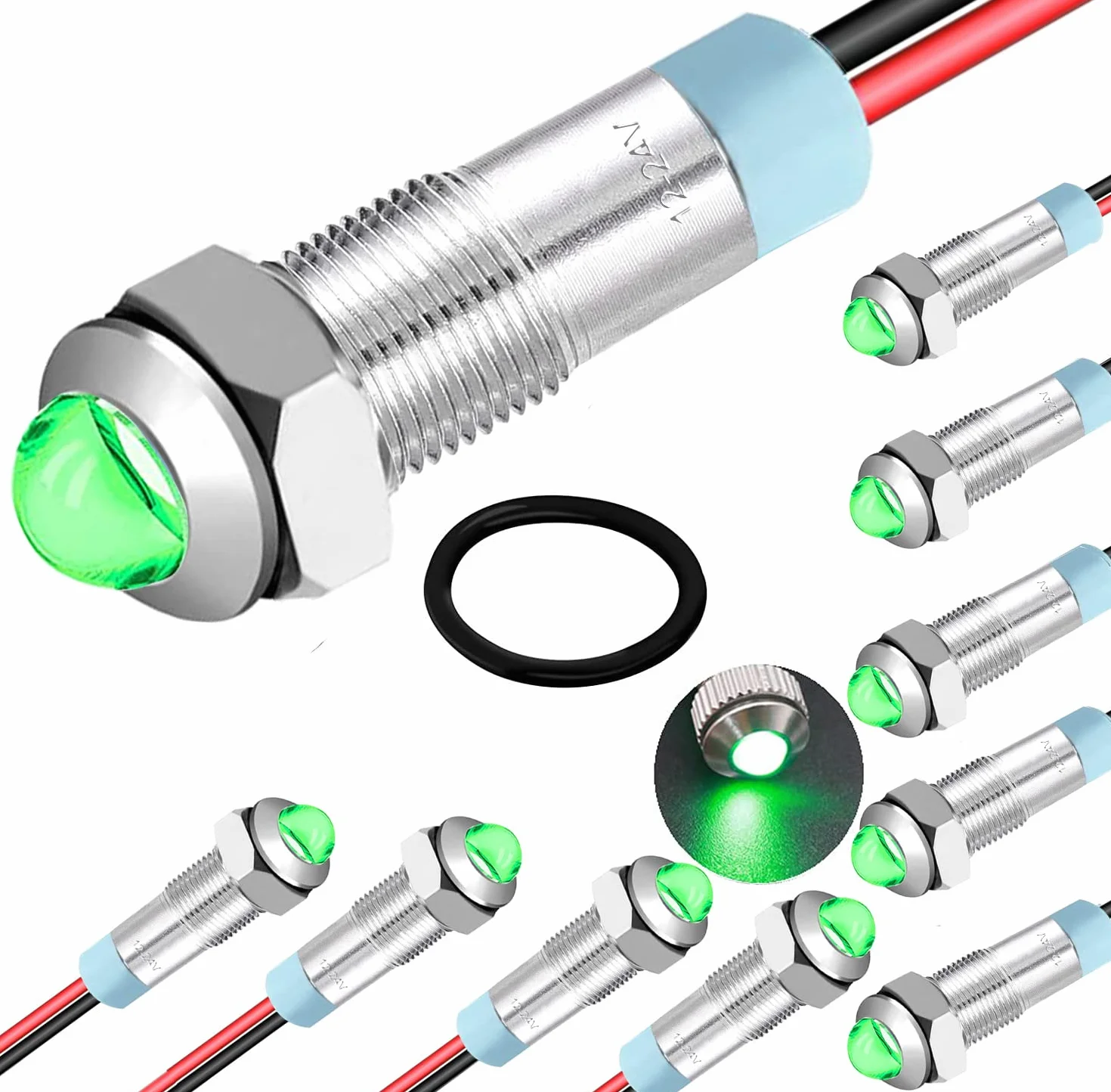 RUNCCI-YUN 10 szt. 12-24 V 6 mm 1/4" DC metalowy wskaźnik LED zielony panel oświetlenie 12 V do vana łodzi pojazdów