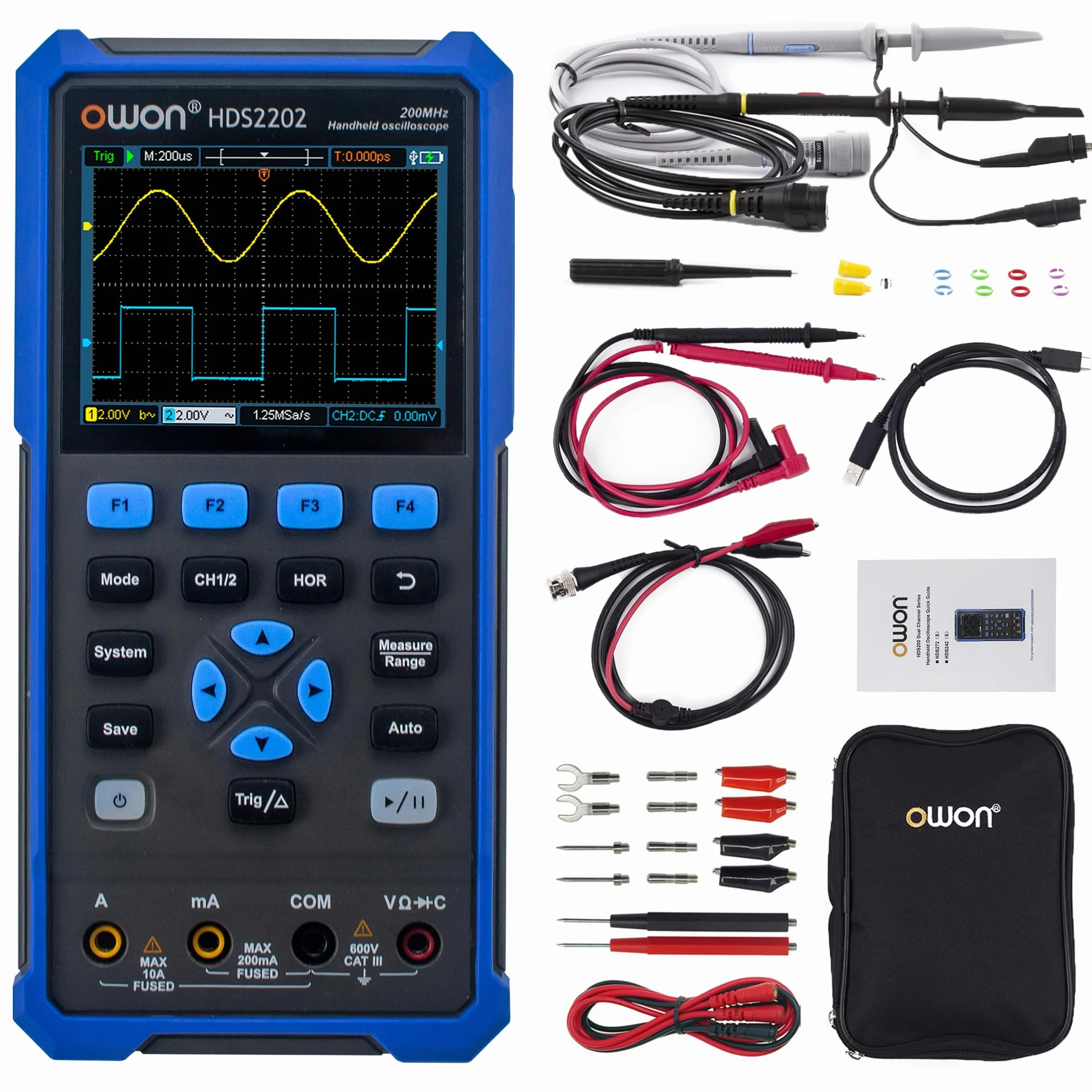 OWON HDS2202 oscyloskop 2 w 1 200 MHz 1 GSa/s dwa kanały 3,5 cala LCD