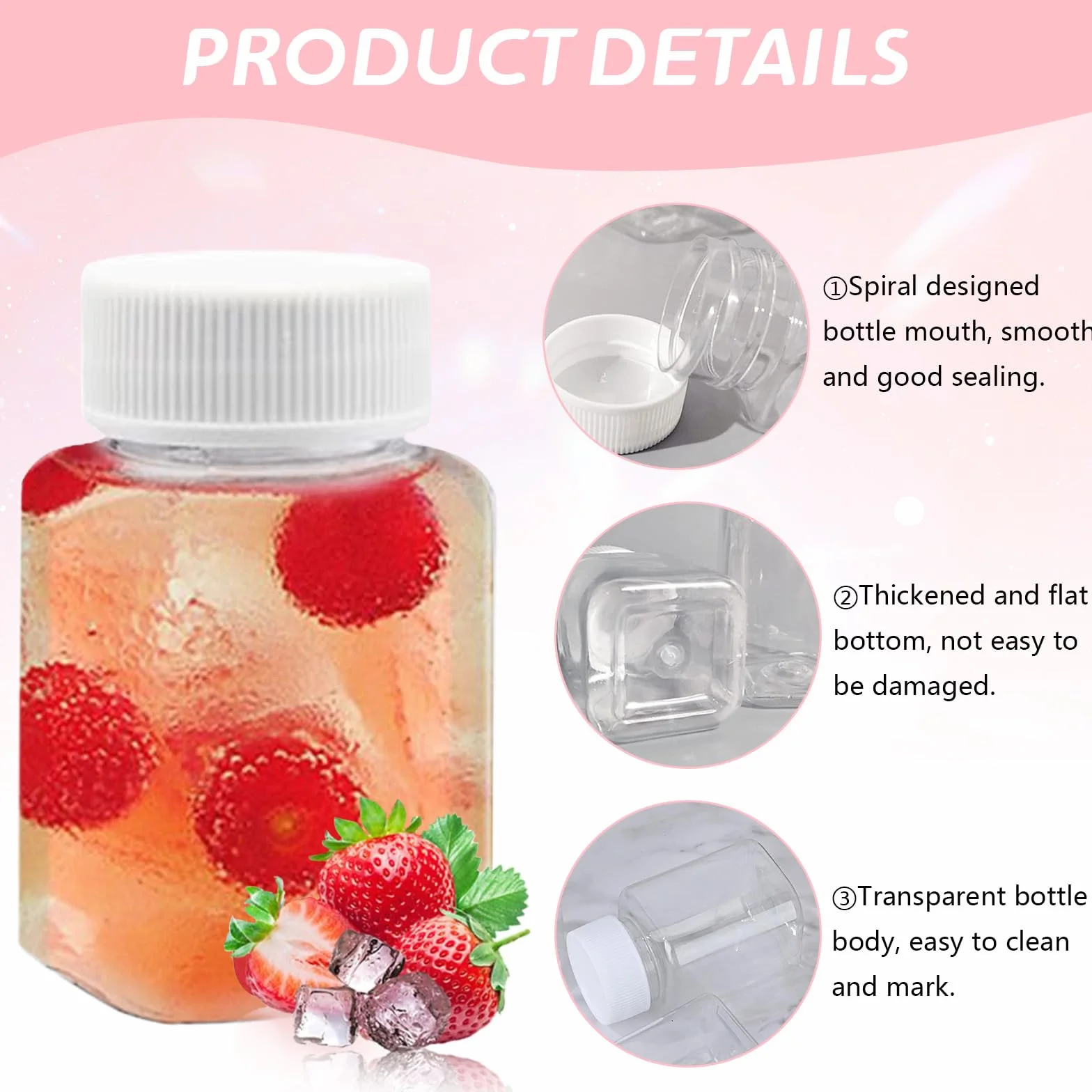 16 przezroczystych butelek plastikowych, 100 ml, puste kwadratowe butelki z tworzywa sztucznego, mini butelki do smoothie, soku, wielokrotnego użytku, do mleka, kawy
