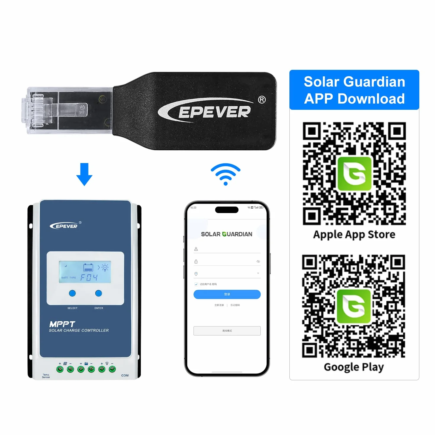 EPEVER Moduł WiFi do kontrolera ładowania słonecznego MPPT monitor falownika i modyfikuj parametry za pomocą aplikacji mobilnej (EPEVER-WiFi-2.4G-RJ45-D)