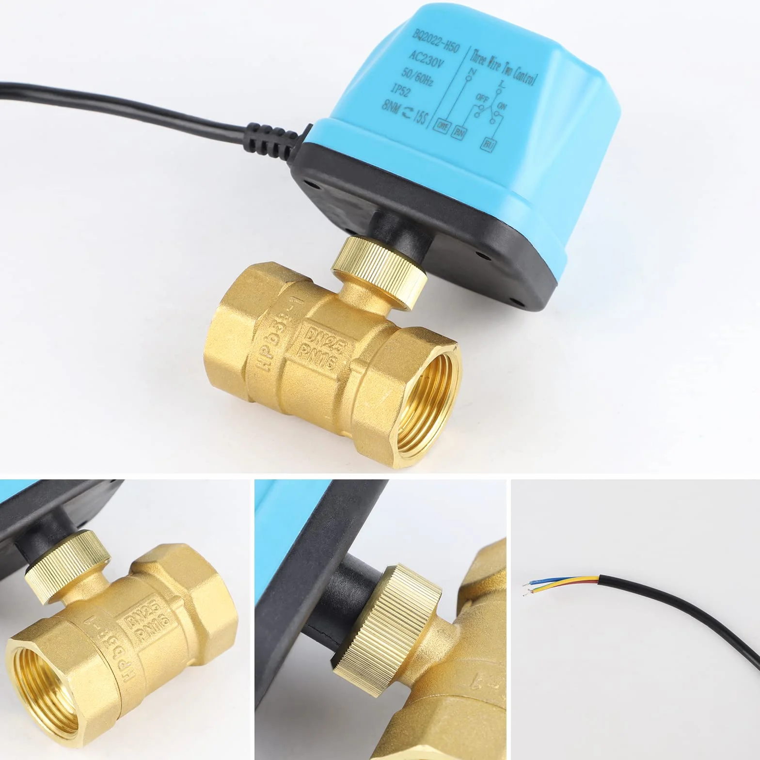 SWAWIS 2-drożny elektromagnetyczny zawór kulowy DN25 1 cal 230 V mosiężny niebieski