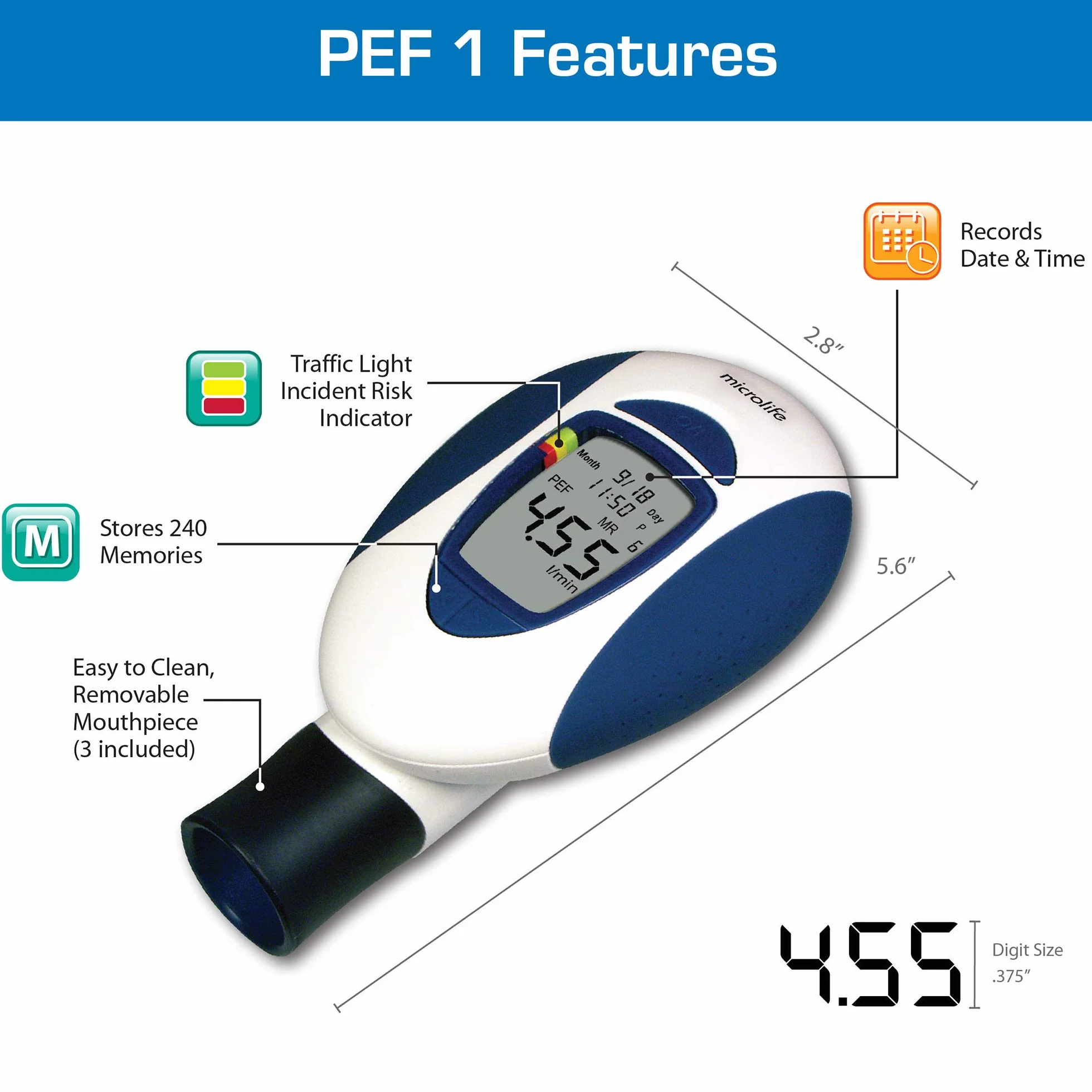 Microlife Pf-100 monitor PEF i astmy, pomiar PEF i Fev1