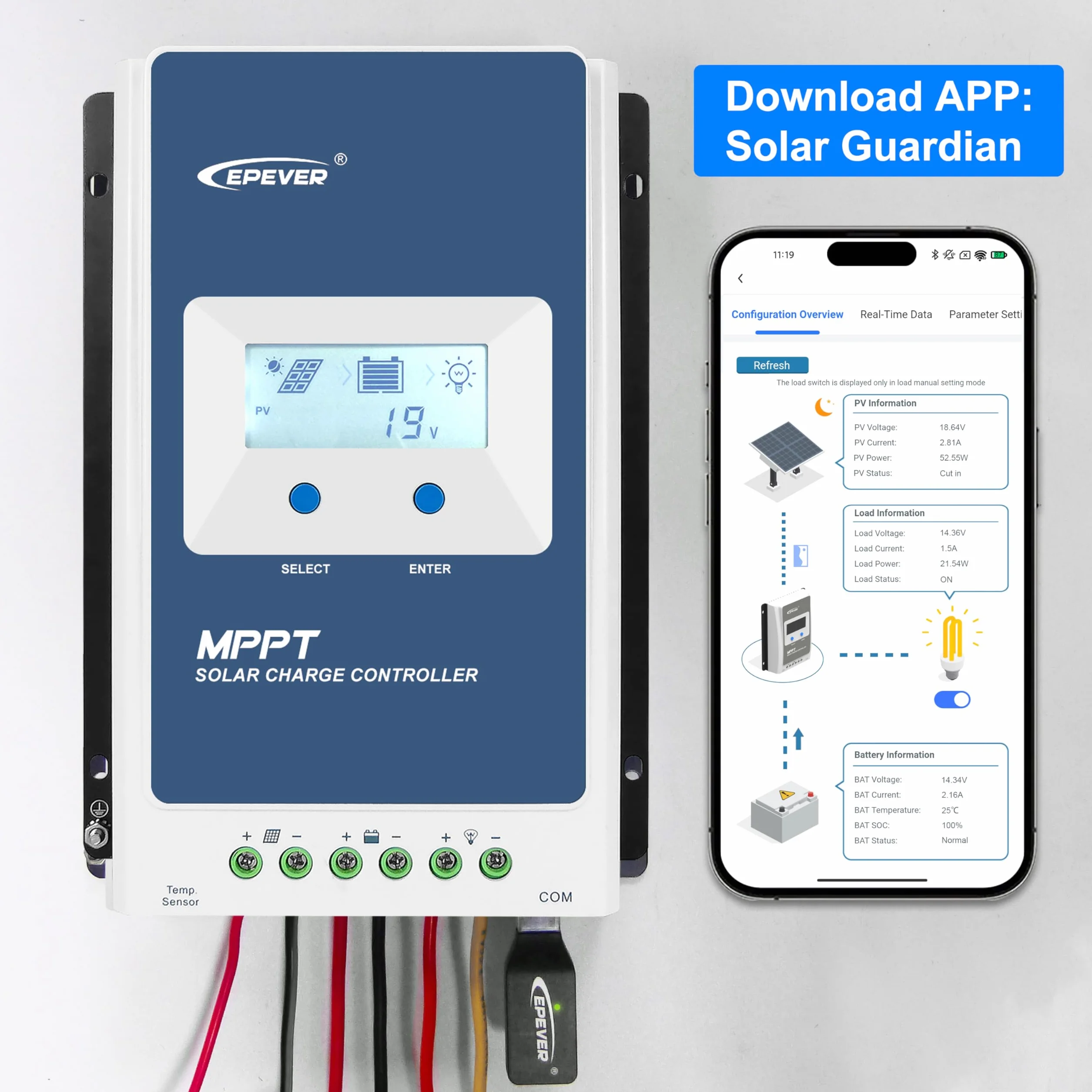 EPEVER Moduł WiFi do kontrolera ładowania słonecznego MPPT monitor falownika i modyfikuj parametry za pomocą aplikacji mobilnej (EPEVER-WiFi-2.4G-RJ45-D)