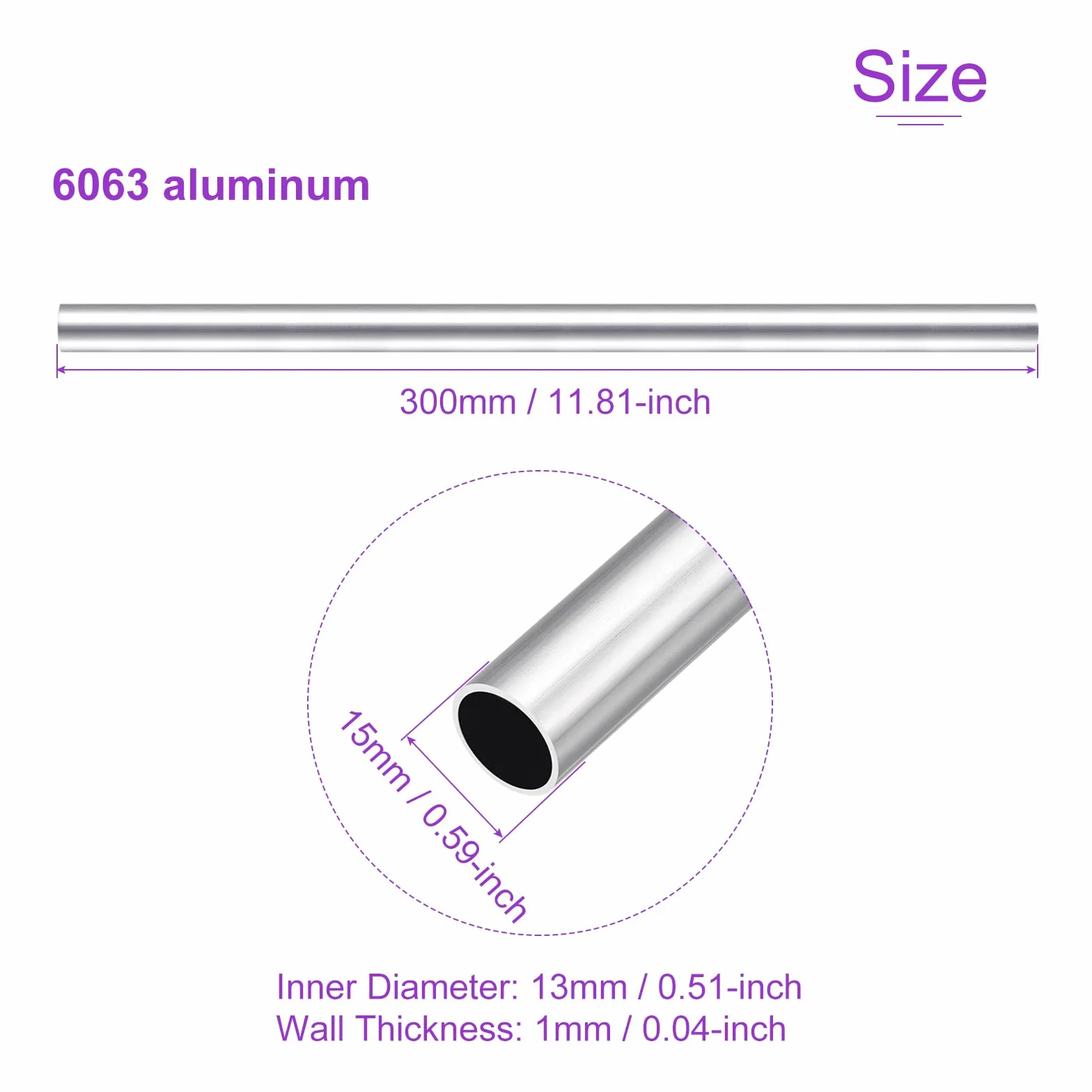 Aluminiowa okrągła rura 6063 15 mm x 13 mm ID 300 mm 2-pak