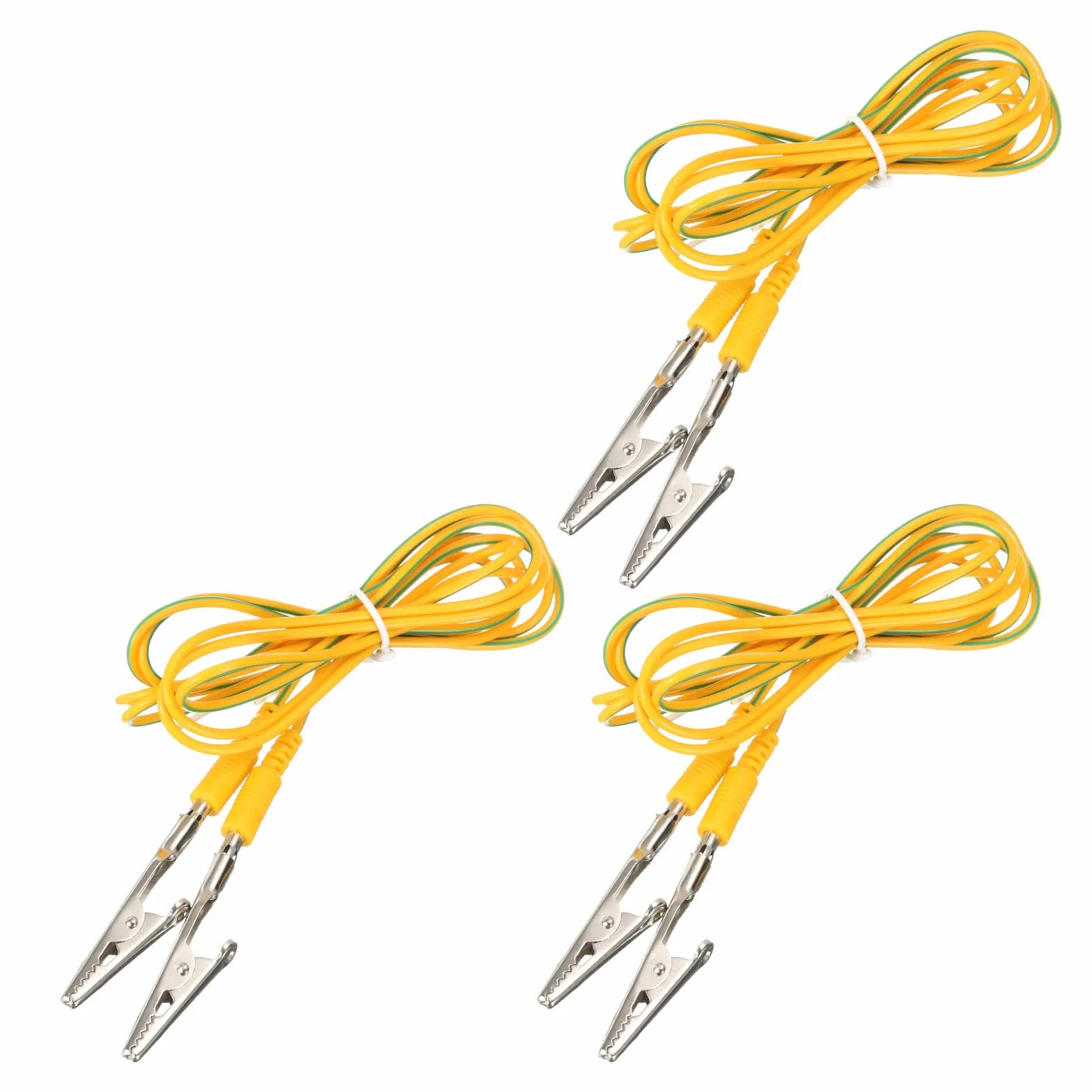 Kabel uziemiający ESD antystatyczny 180 cm z klipsem krokodyla 3 sztuki żółty zielony