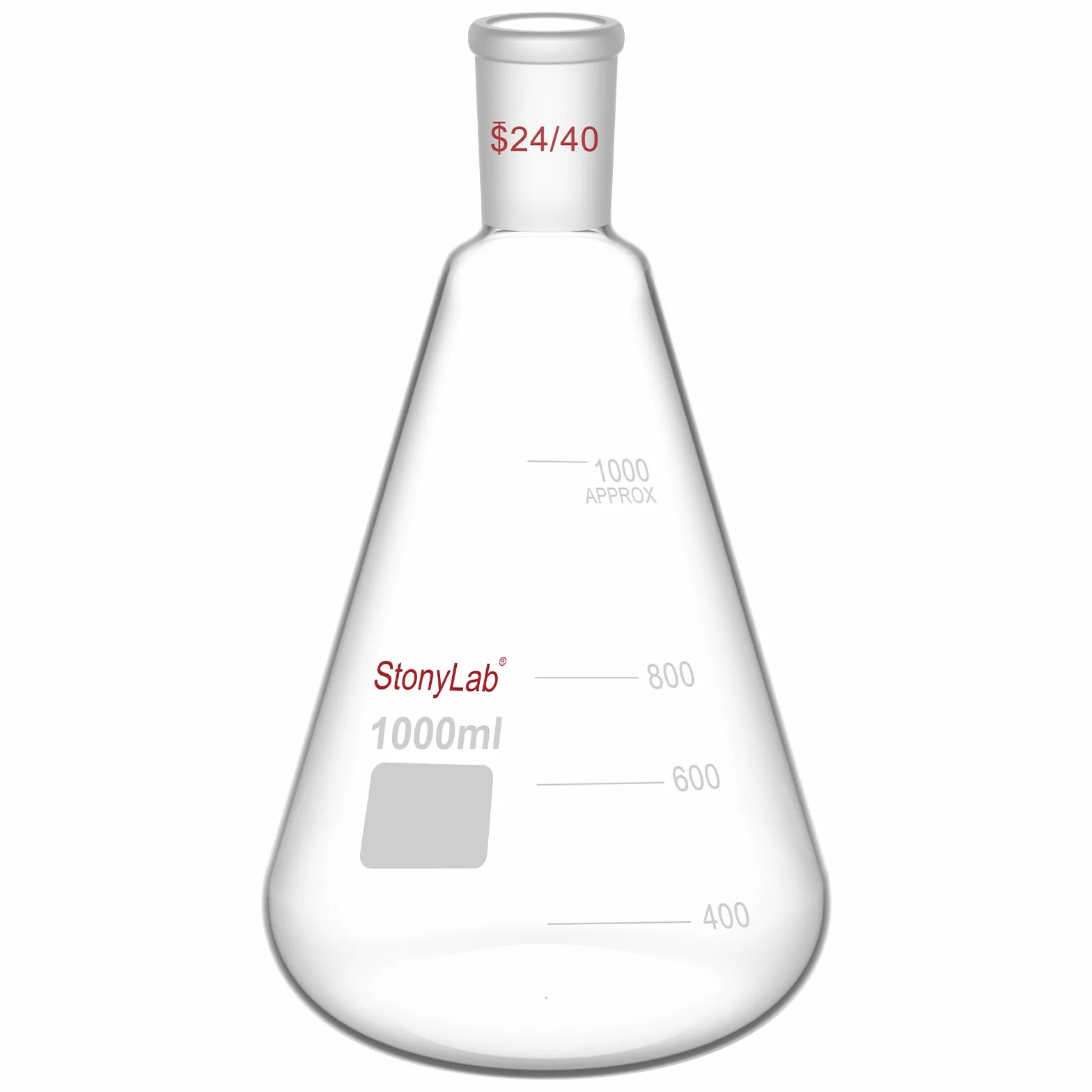 Matraz Erlenmeyer de Cristal 24/40 1L, Frasco de Laboratorio de Vidrio de Borosilicato con Junta Cónica