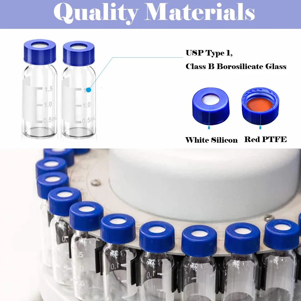 ALWSCI 2 ml HPLC szklane buteleczki 9-425 przezroczyste z niebieską zakrętką PTFE silikon Septa 100 sztuk