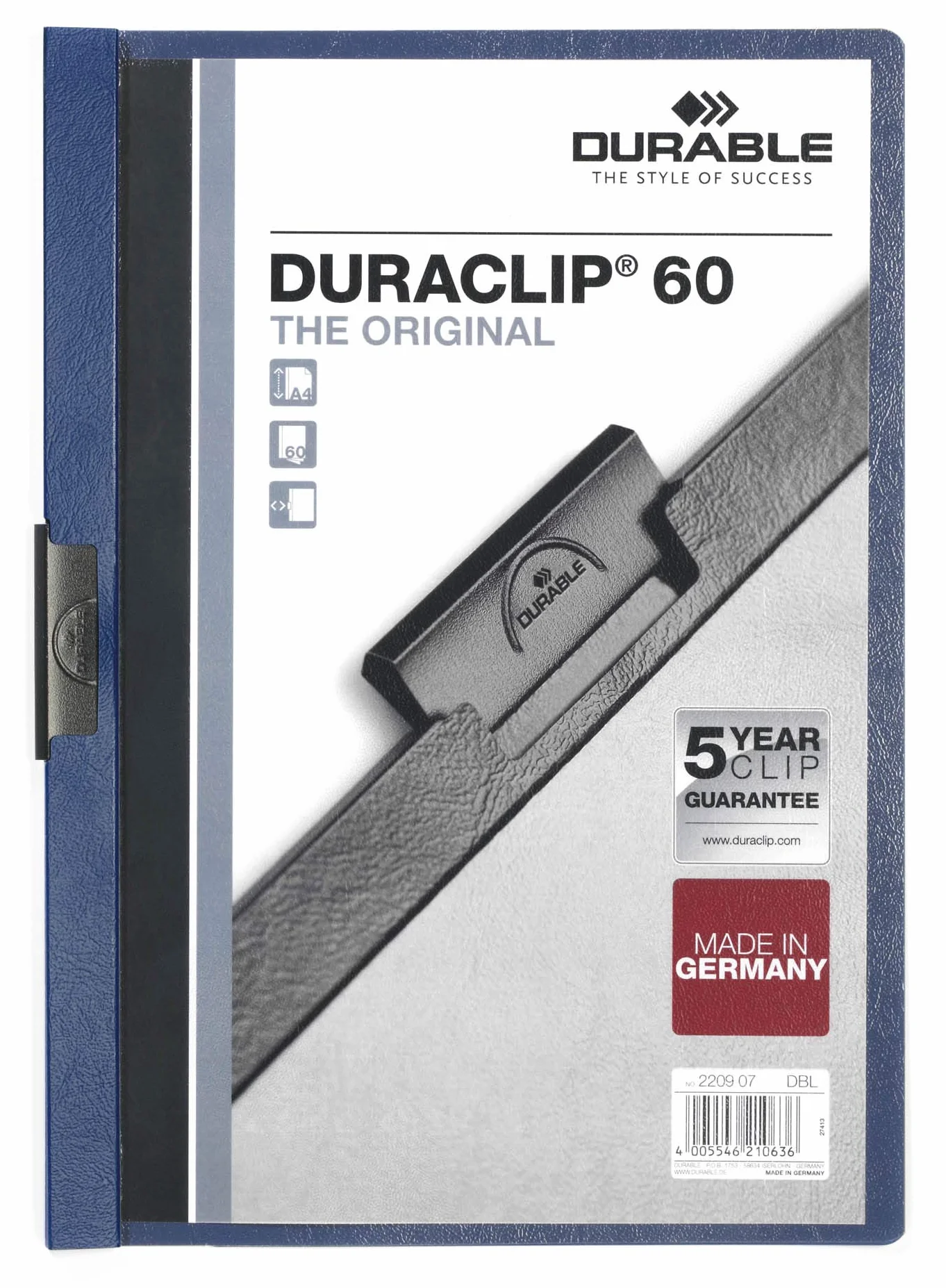 Skoroszyt zaciskowy Duraclip Original 60, 25 sztuk, granatowy