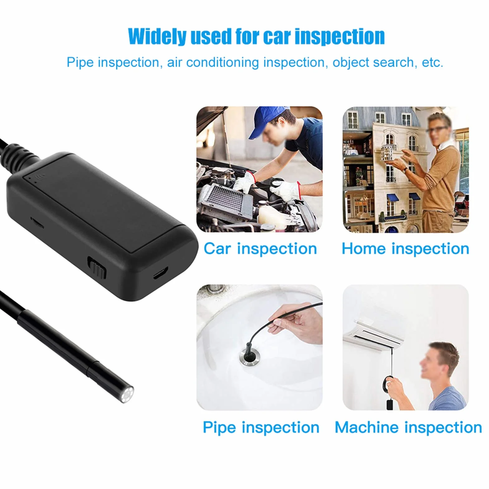 6 Diod LED świeci Endoskop WiFi, Kamera Inspekcyjna Boroskopu USB do Smartfonów z Systemem IOS/Android - Wodoodporne Soczewki IP67, średnica Obiektywu Mini 0,2 Cala, Kamera o Wysokiej(10m cable)