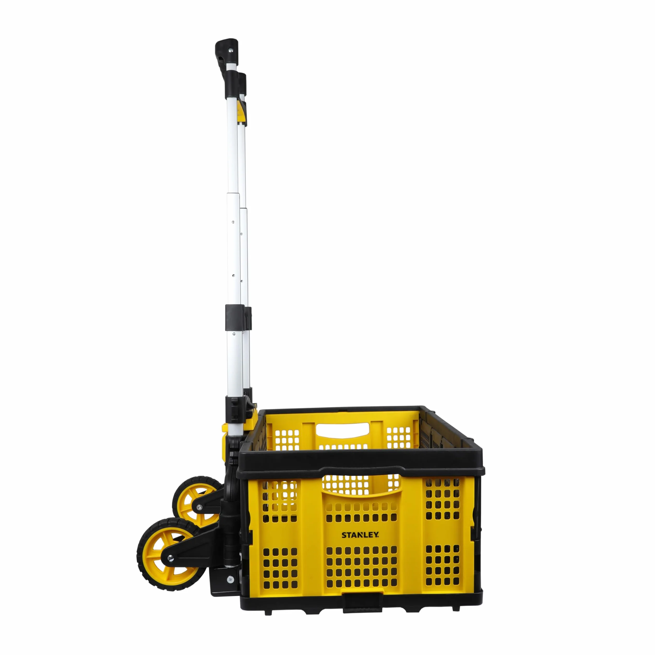 Stanley Składany wózek transportowy i składana skrzynia FT501/FT505 – wózek transportowy 70 kg – składana skrzynia 25 kg – zakupy, obsługa i przeprowadzka – czarny/żółty