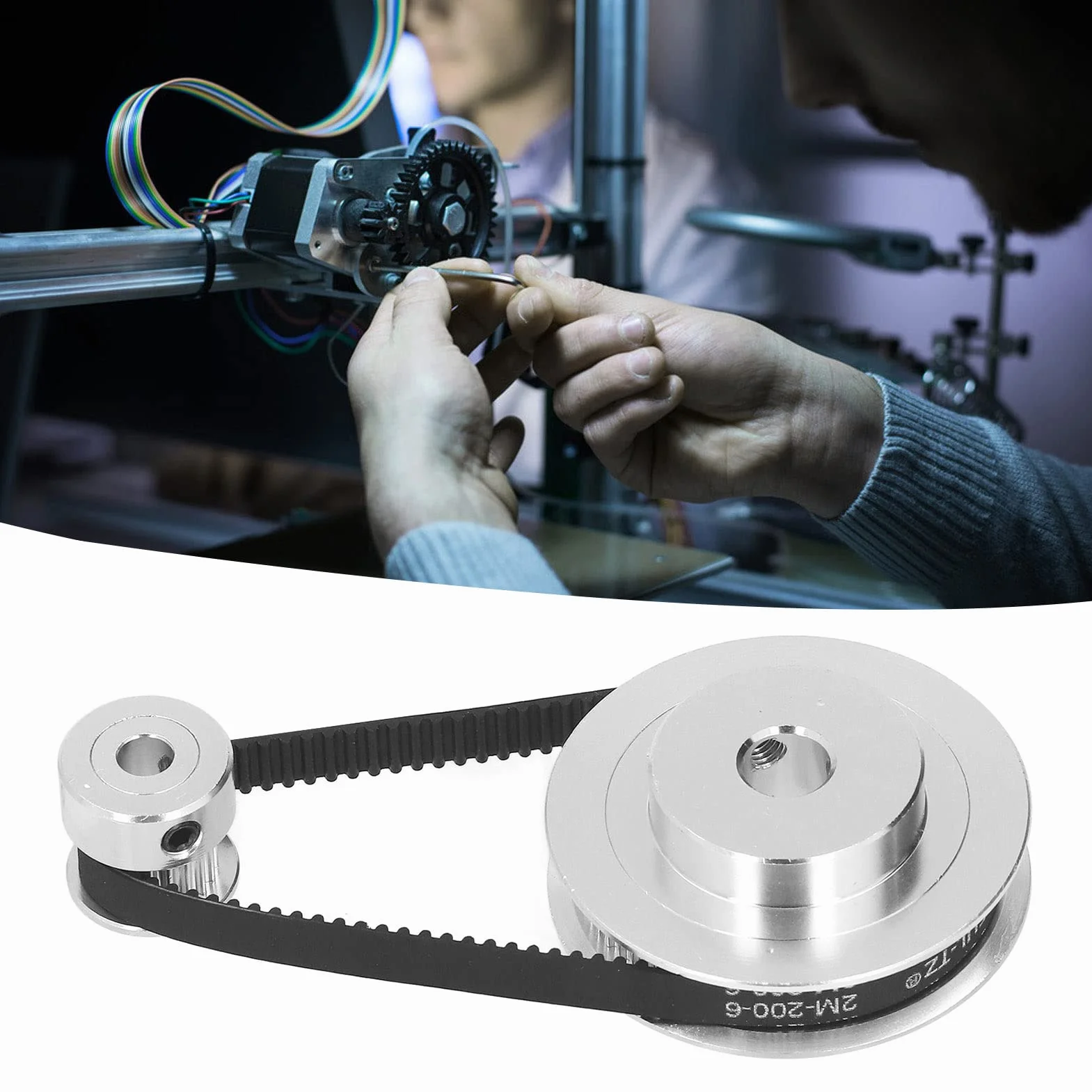 2-pakowe Koło Synchroniczne - Elastyczny, Zamknięty Pasek Rozrządu 20T 60T, Koło Rozrządu ze Stopu Aluminium Długość 200mm, Szerokość 6mm(20t 5mm (0,2 cala) plus 60t 8mm (0,31 cala))