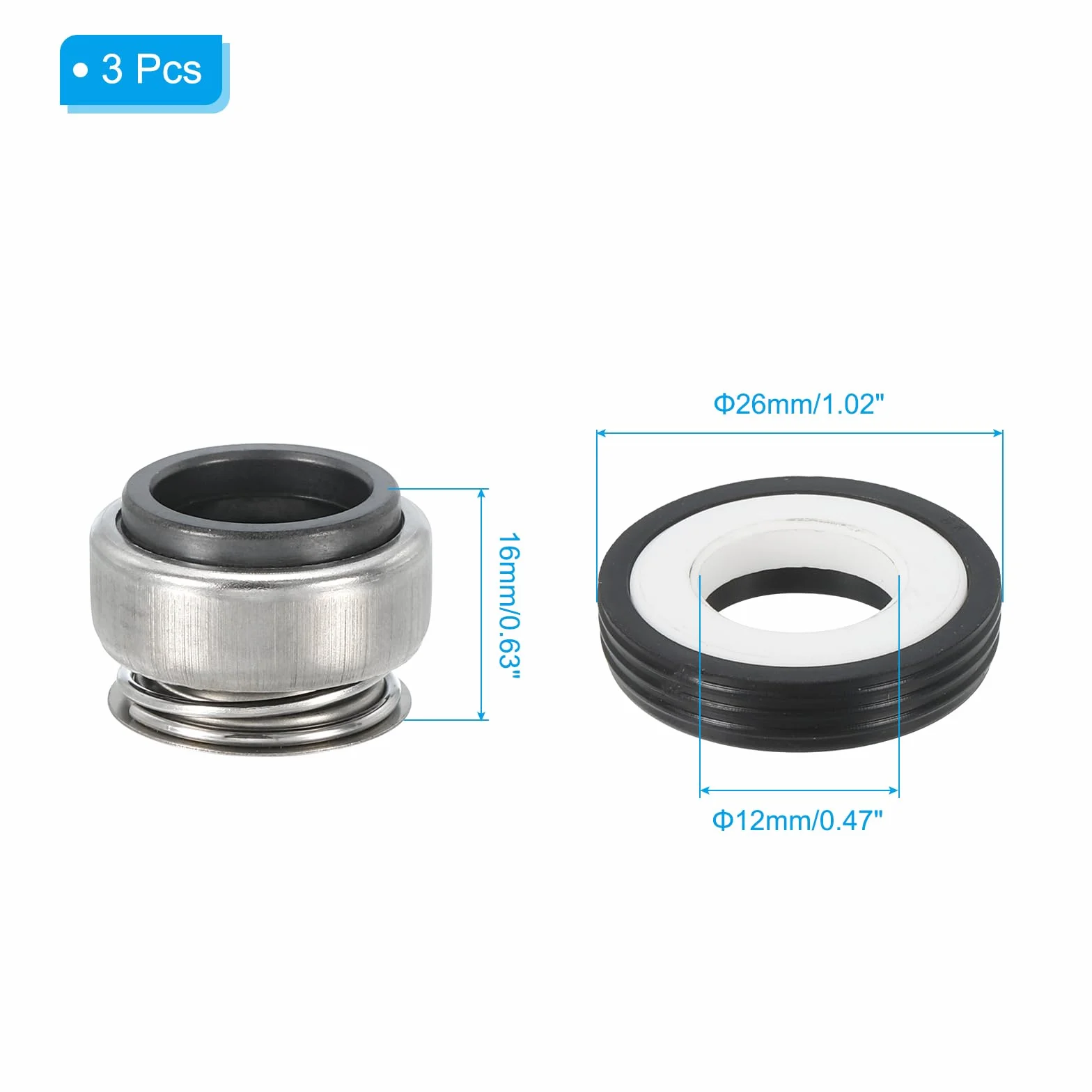 PATIKIL Mechaniczna uszczelnienie wału zestaw ceramicznych węglowych pierścieni uszczelniających 12 mm