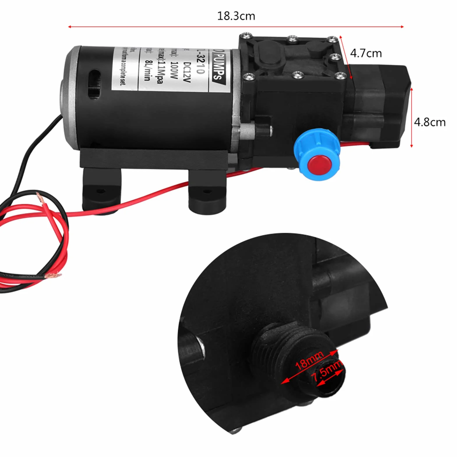Pompa wodna, 12 V DC 100 W 8 l/min, 160 psi, wysokociśnieniowa pompa wodna, membranowa samozasysająca pompa wody do mycia