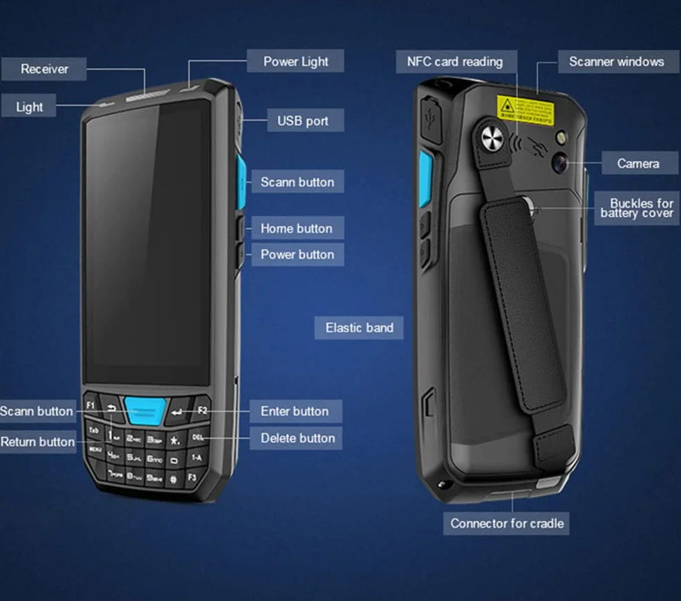Skaner kodów kreskowych Android 9.0 Mobilny komputer ze skanerem laserowym Honeywell 1D, 4,5-calowy ręczny wytrzymały PDA bezprzewodowy WiFi 4G LTE do dostawy magazynu i zarządzania zapasami