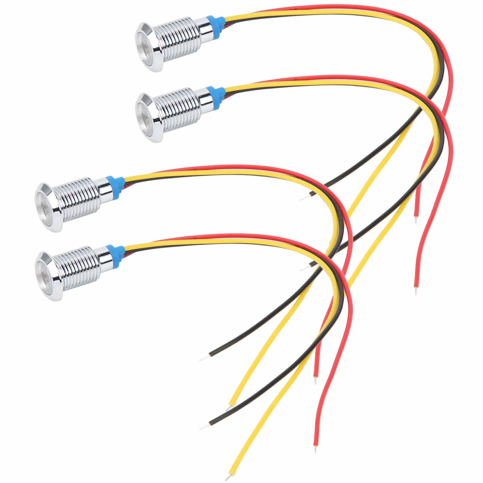 Zestaw 4 okrągłych diod LED 10 mm wstępnie przewodowe podwójne kolorowe wodoodporne światło kontrolne 12-24 V czerwone i żółte