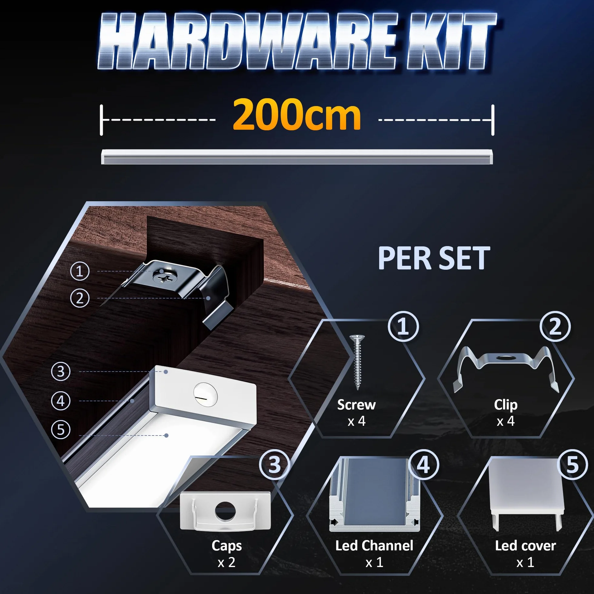 Profil aluminiowy LED biały 2 m 12,1 mm U-kształtny z taśmą LED i dyfuzorem