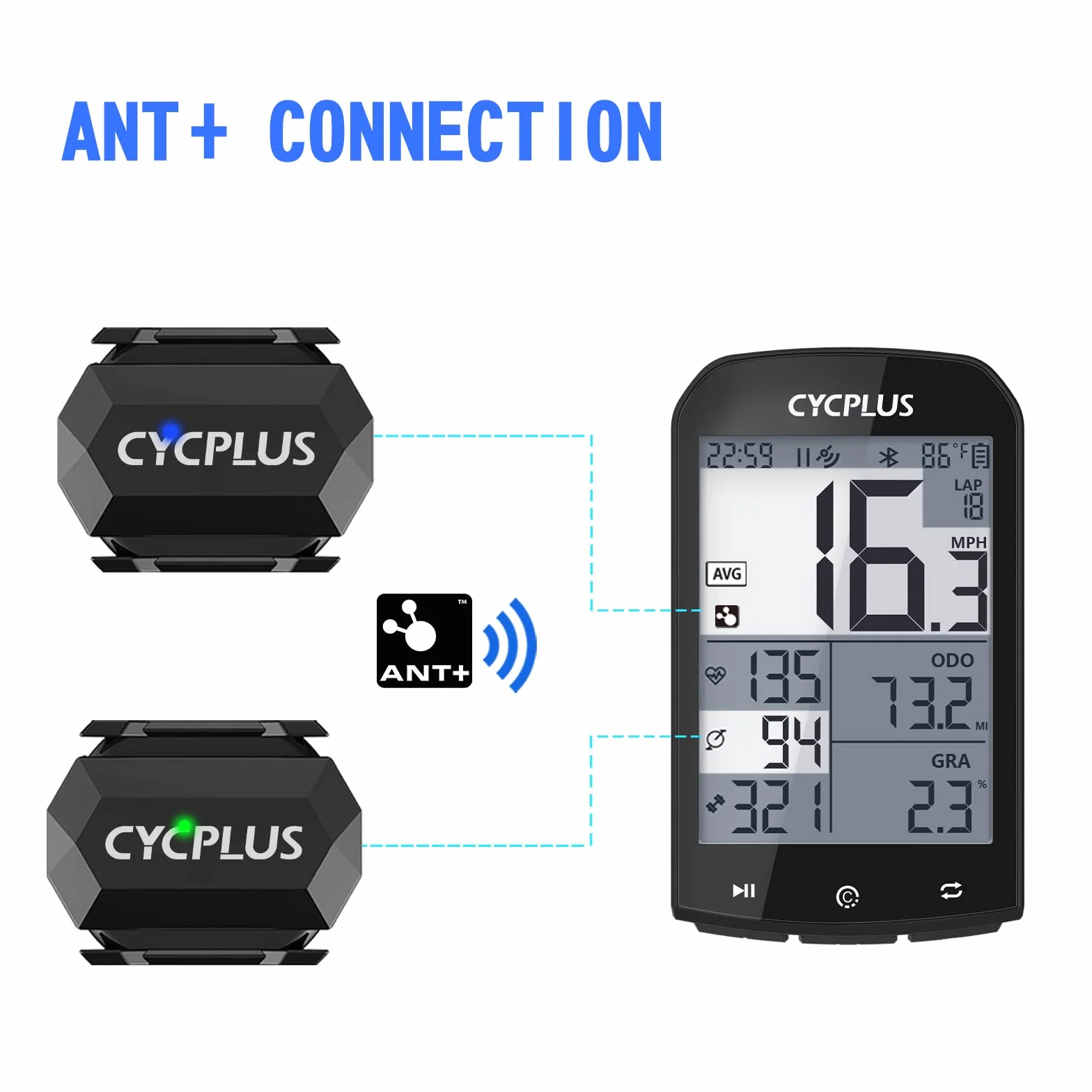CYCPLUS Czujnik częstotliwości pedałowania roweru lub czujnik prędkości, podwójny moduł Bluetooth i ANT +