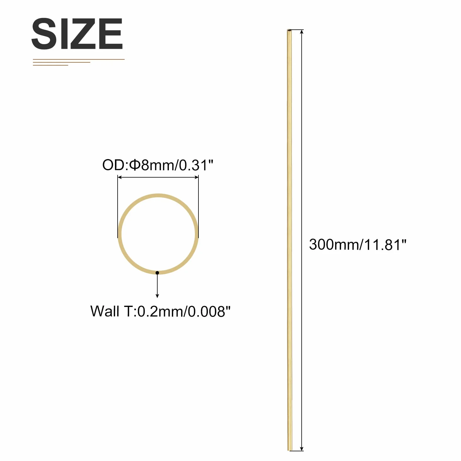 DTGN 8 mm x 0,2 mm x 300 mm (ODxWall TXL) mosiężna rura - 3-pak - dobra do wyposażenia maszynowego DIY dekoracyjna rama - okrągłe metalowe rurki