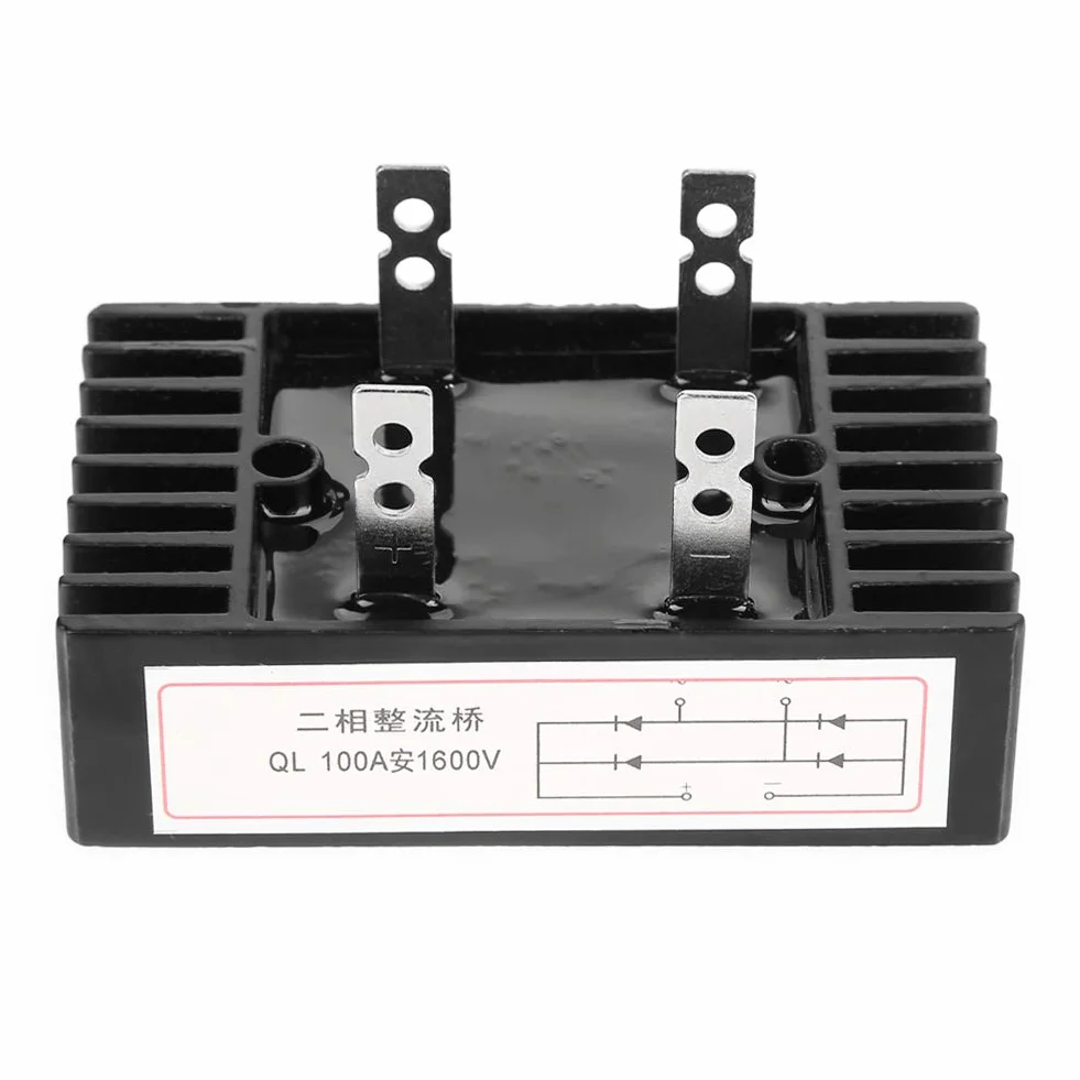 2-fazowy prostownik mostowy, 2-fazowy prostownik diodowy, 100A 1600V Napięcie mostu prostownik o dużej mocy z radiatorem, dobry komponenty elektroniczne