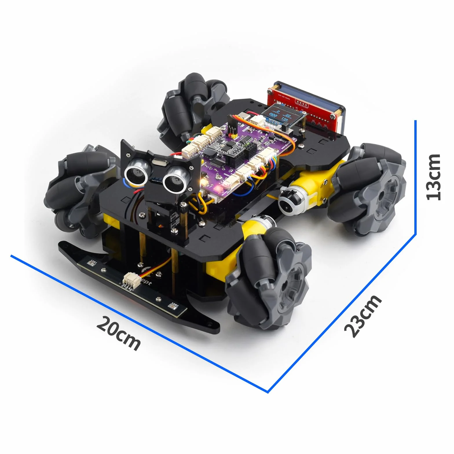 Adeept Mecanum Wheel Smart Car Kit (kompatybilny z Arduino IDE), śledzenie linii, śledzenie światła, unikanie przeszkód, silnik serwo, wyświetlacz OLED, brzęczyk, wyświetlacz LED Dot Matrix