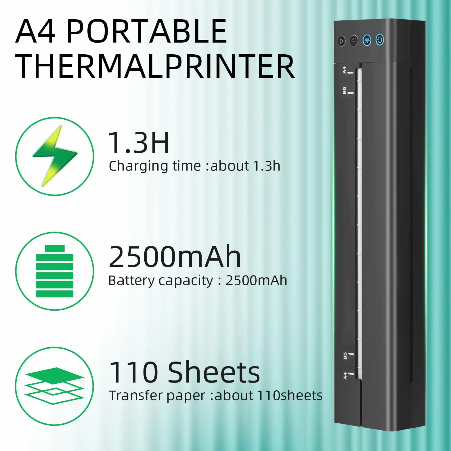 ATOMUS Przenośna mini drukarka termiczna 2500 mAh papier termotransferowy i papier do tatuażu 113. drukarka biurkowa