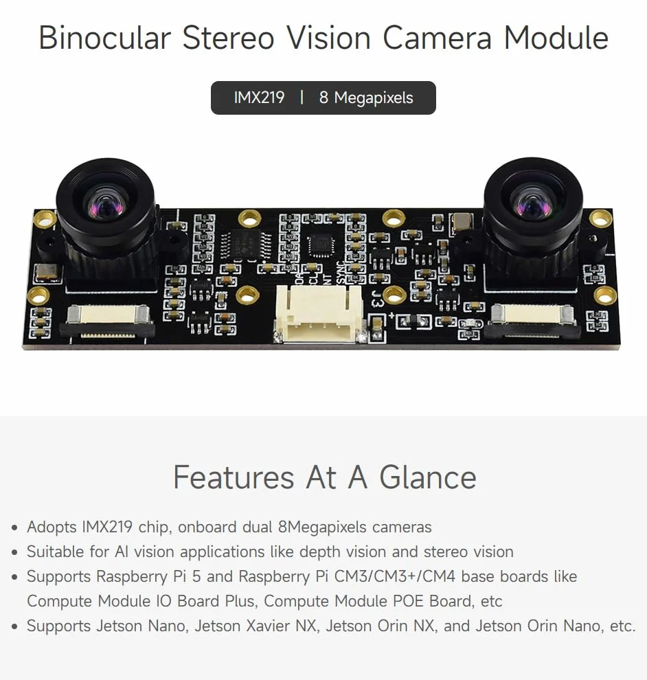 Waveshare IMX219-83 Stereo Camera 8MP Binocular Module for Jetson Nano B01 Raspberry Pi CM3/CM3+