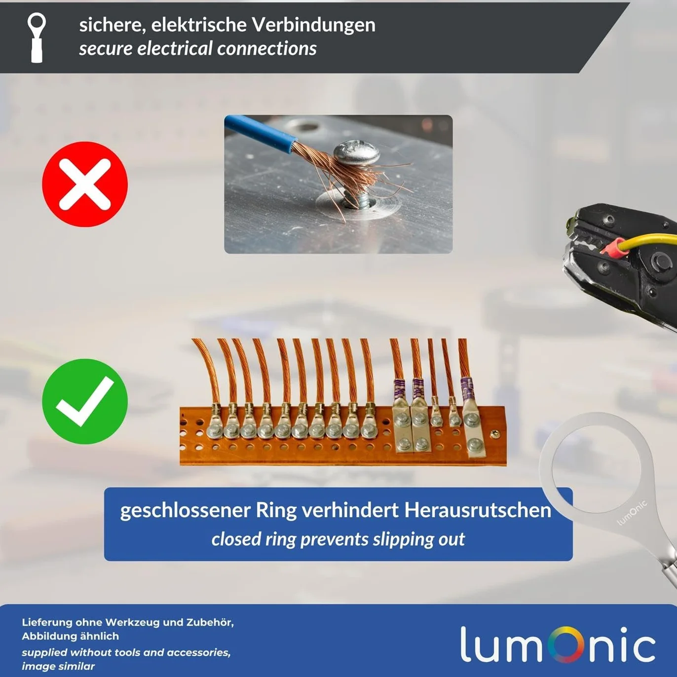 Lumonic 10x Pierscieniowa koncówka kablowa 30-50mm² pusty | M10 | Miedz cynowana | Bezpieczne polaczenie kablowe bez lutowania | Zaciskana koncówka kablowa bez izolacji | Pojazd silnikowy, inzynieria