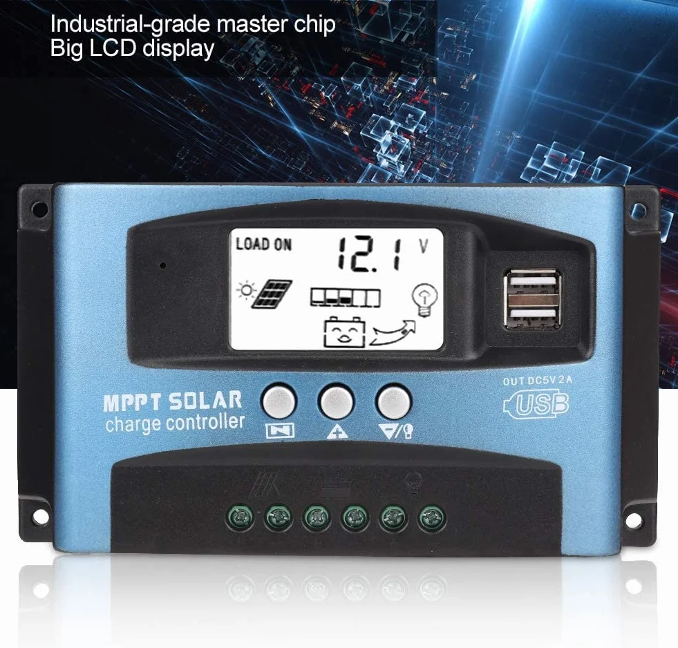 Solarny regulator ładowania MPPT 100 A z wyświetlaczem LCD, podwójny USB, kontroler słoneczny