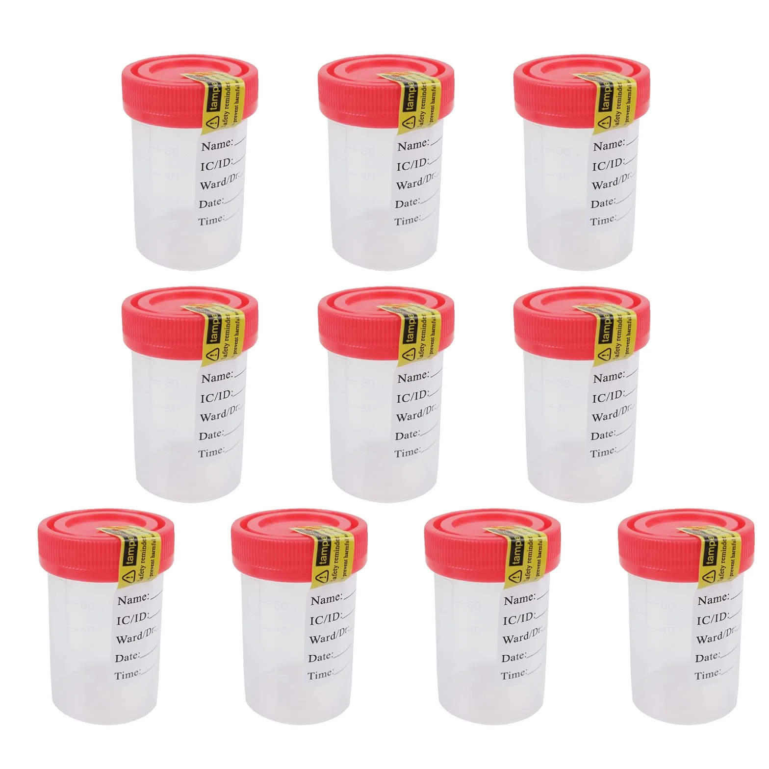 LATRAT Plastikowy kubek do pobierania próbek moczu 60 ml z zakrętką 10 sztuk