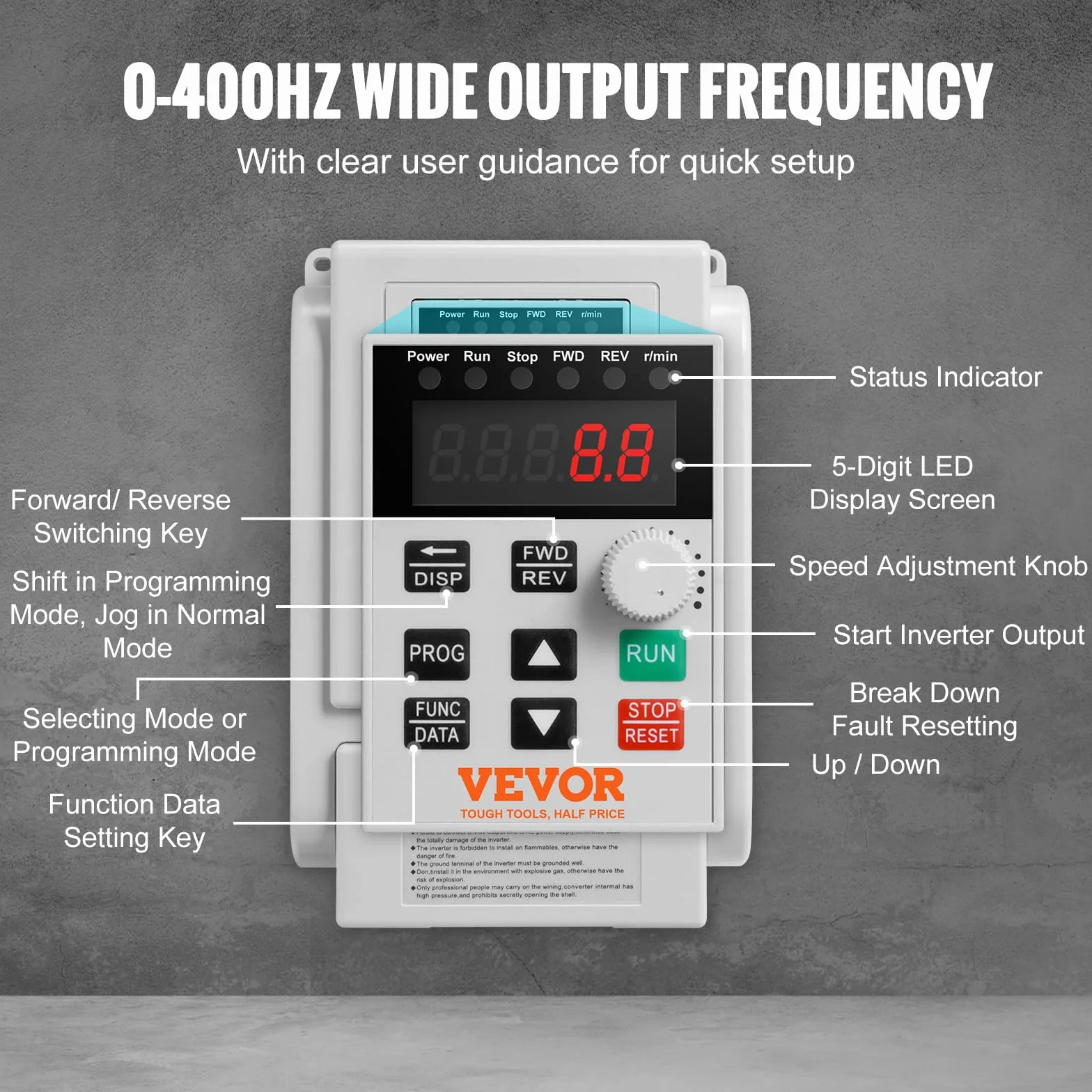 VEVOR 2,2 kW 10 A VFD przetwornica częstotliwości AC 220–240 V regulator prędkości