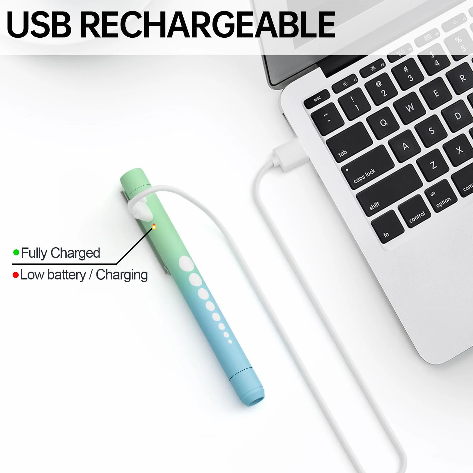 RISEMART Lampa źrenicy, lampa diagnostyczna z miernikiem źrenic i linijką, ciepła/zimna biel, ładowana przez USB LED lampa długopisowa dla pielęgniarek, możliwość ponownego ładowania (gradient