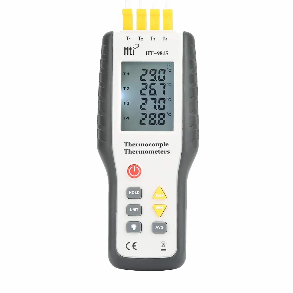 Termometr termoelektryczny 4-kanałowy typu K HT-9815 LCD do pomiaru temperatury zakres pomiarowy - 200°C do 1372°C