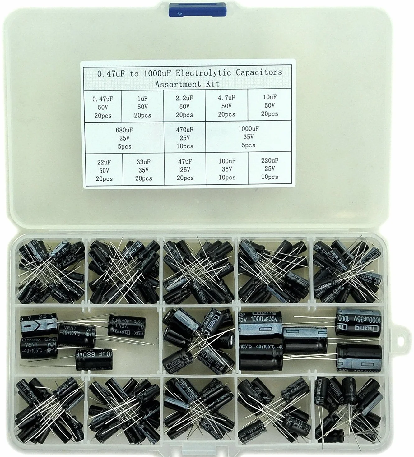 Kondensatory elektrolityczne zestaw 200 szt. 0,47uF-1000uF 13 wartości