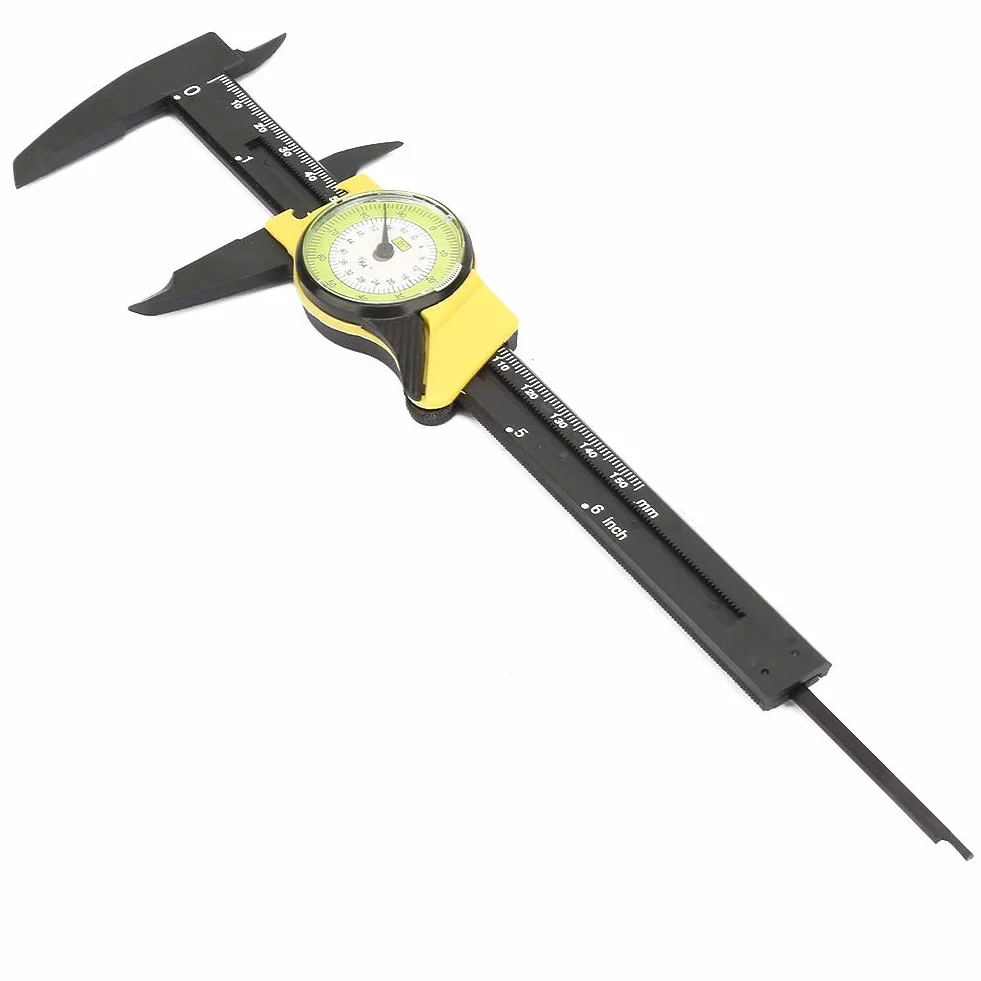 150mm z Tworzywa Sztucznego Dial Vernier, Analogowa Farba Zapadkowa Yctze Vernier Caliper Miernik Narzędzie do Pomiaru z Tworzywa Sztucznego Trwała Tarcza Szybko (żółty (imperialny))