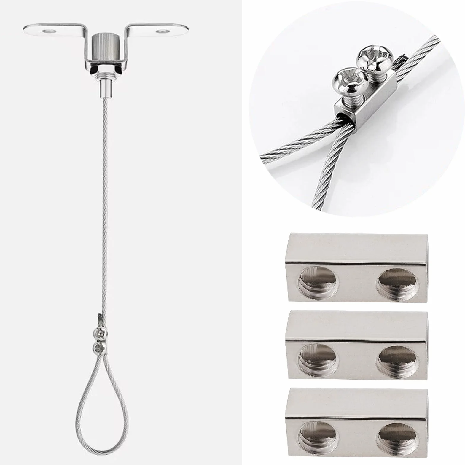 Zaciski do lin stalowych M3 z podwójnym otworem, 10 x 5 mm, stalowe klipsy z nakrętką zaciskową, odpowiednie do zacisków linowych 3,0 mm, srebrne