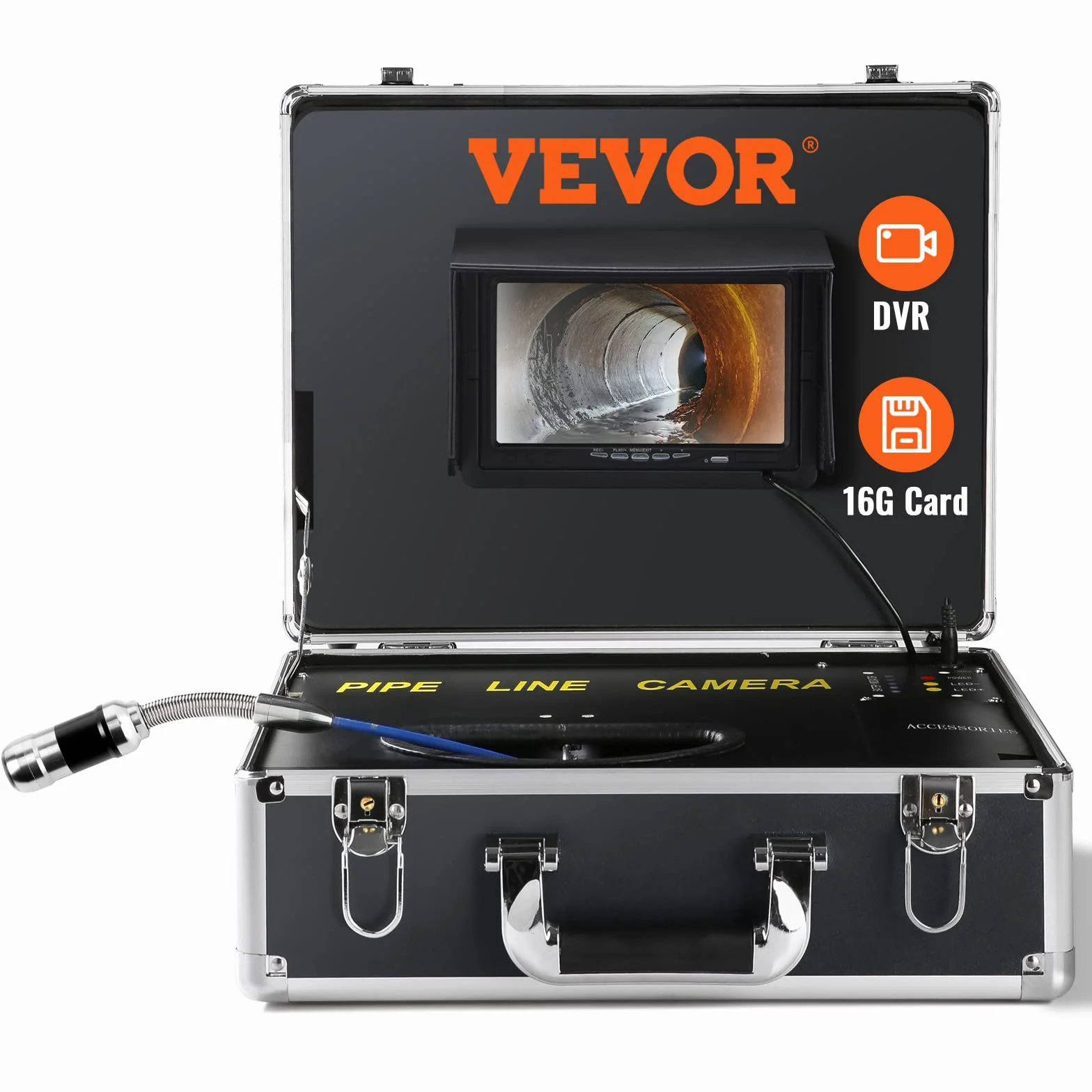 VEVOR Kamera inspekcyjna 30 m 7'' Endoskop IP68 DVR 12 LED z kartą SD 16 GB