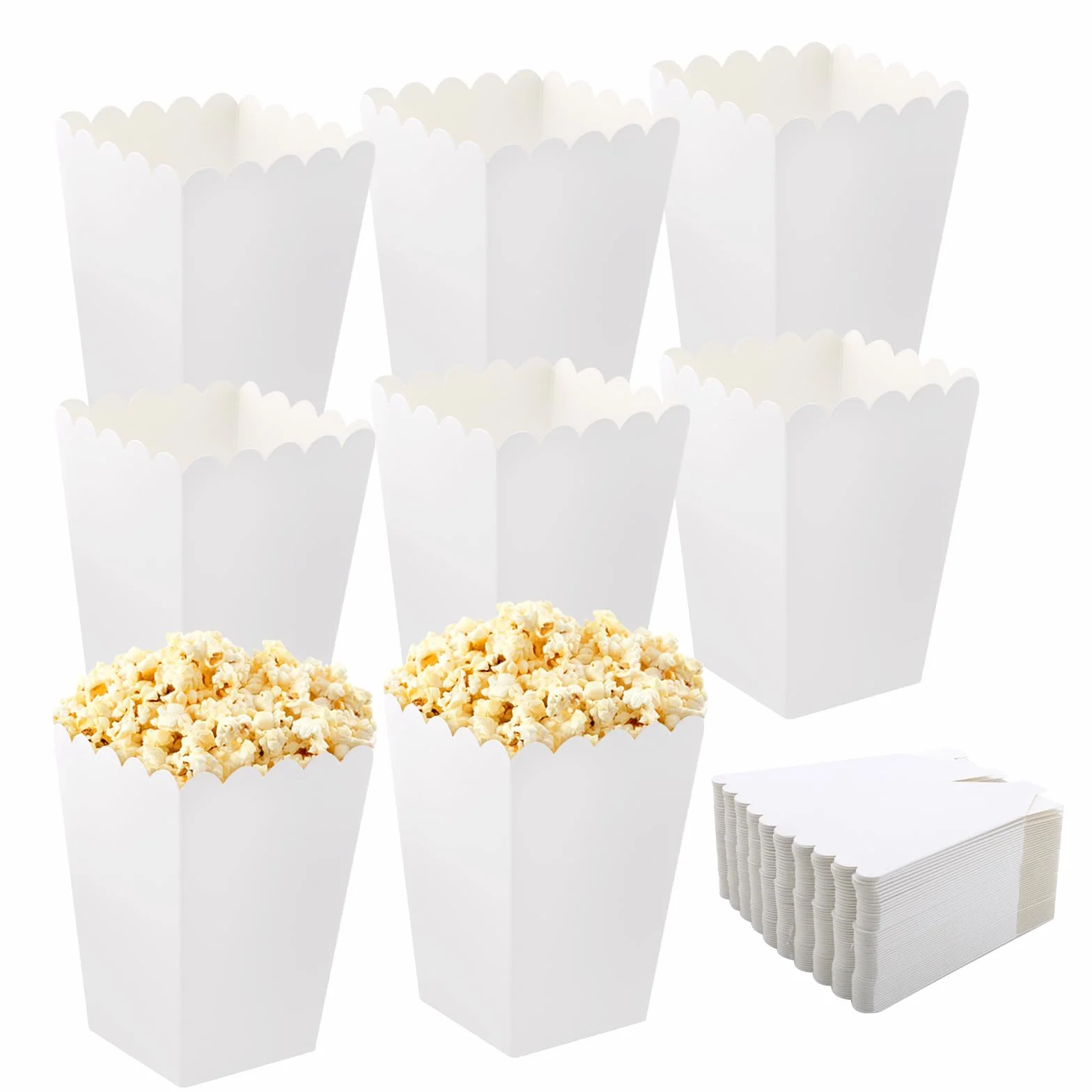 50 sztuk pudełek na popcorn, małe białe pudełka na popcorn, pojemniki na popcorn, torebki na popcorn, cukierki, do przechowywania przekąsek, popcornu i słodyczy w teatrach, kinach i karnawale