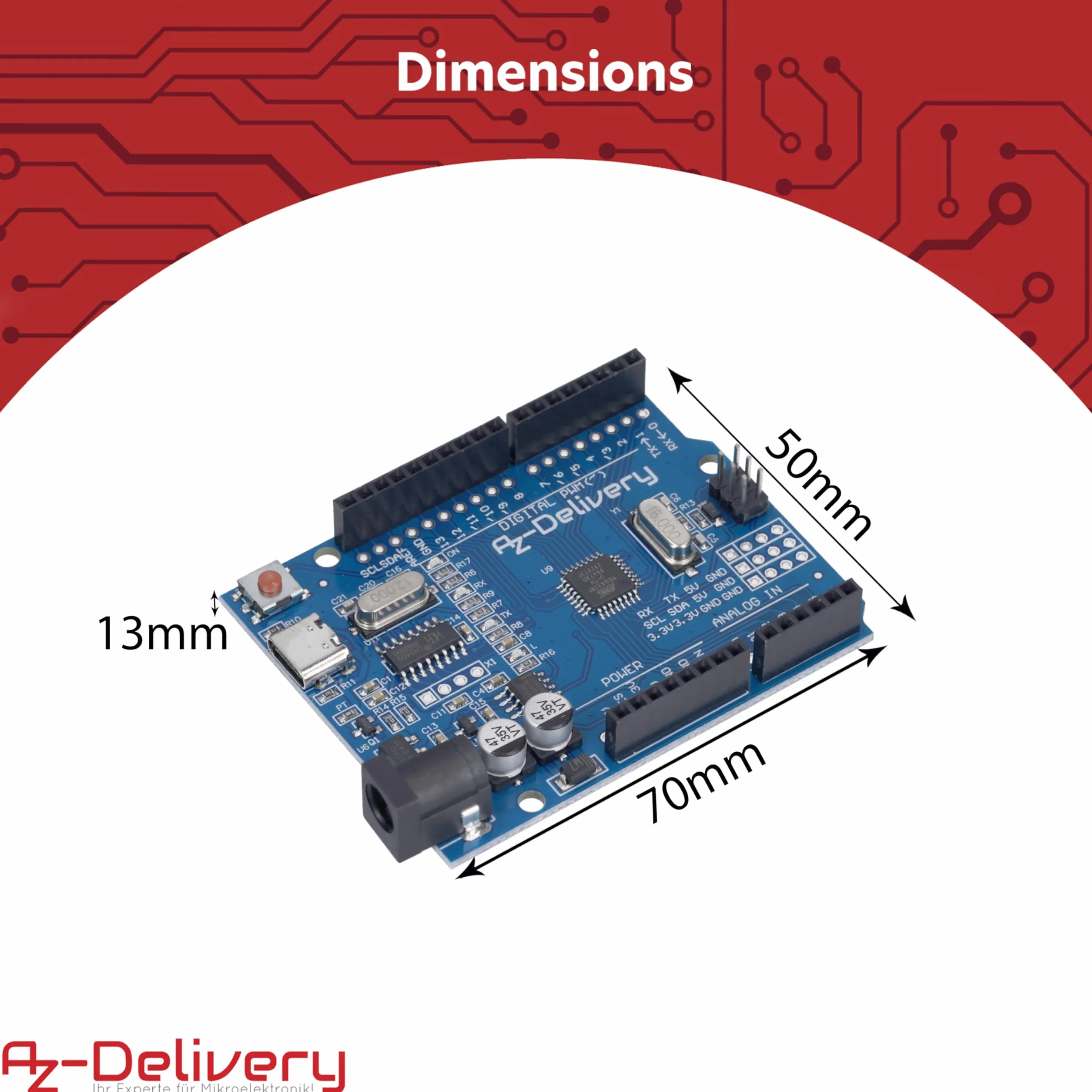 AZDelivery 1 x płytka mikrokontrolera AZ-ATmega328-Board ze złączem USB-C łącznie z e-bookiem
