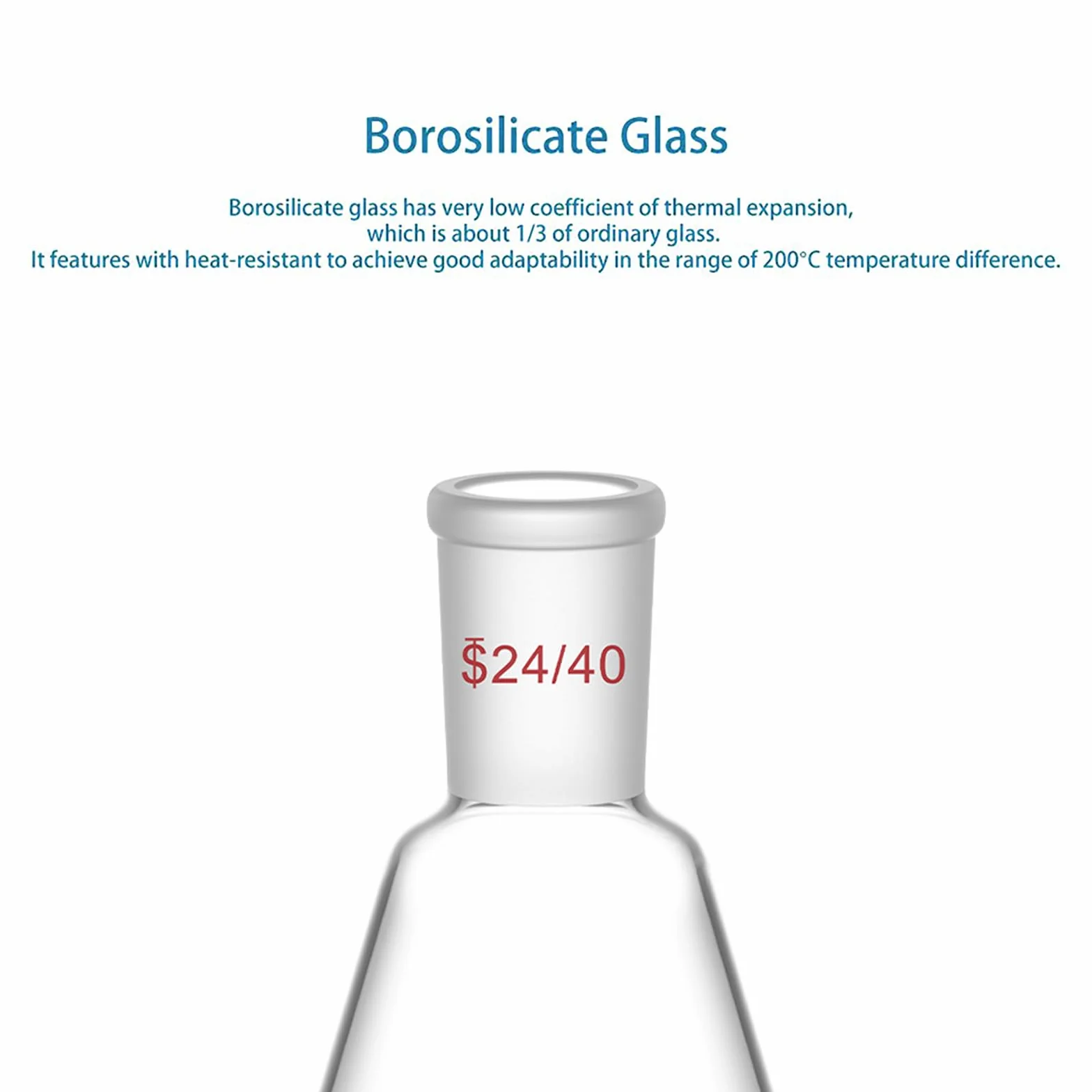 Matraz Erlenmeyer de Cristal 24/40 1L, Frasco de Laboratorio de Vidrio de Borosilicato con Junta Cónica