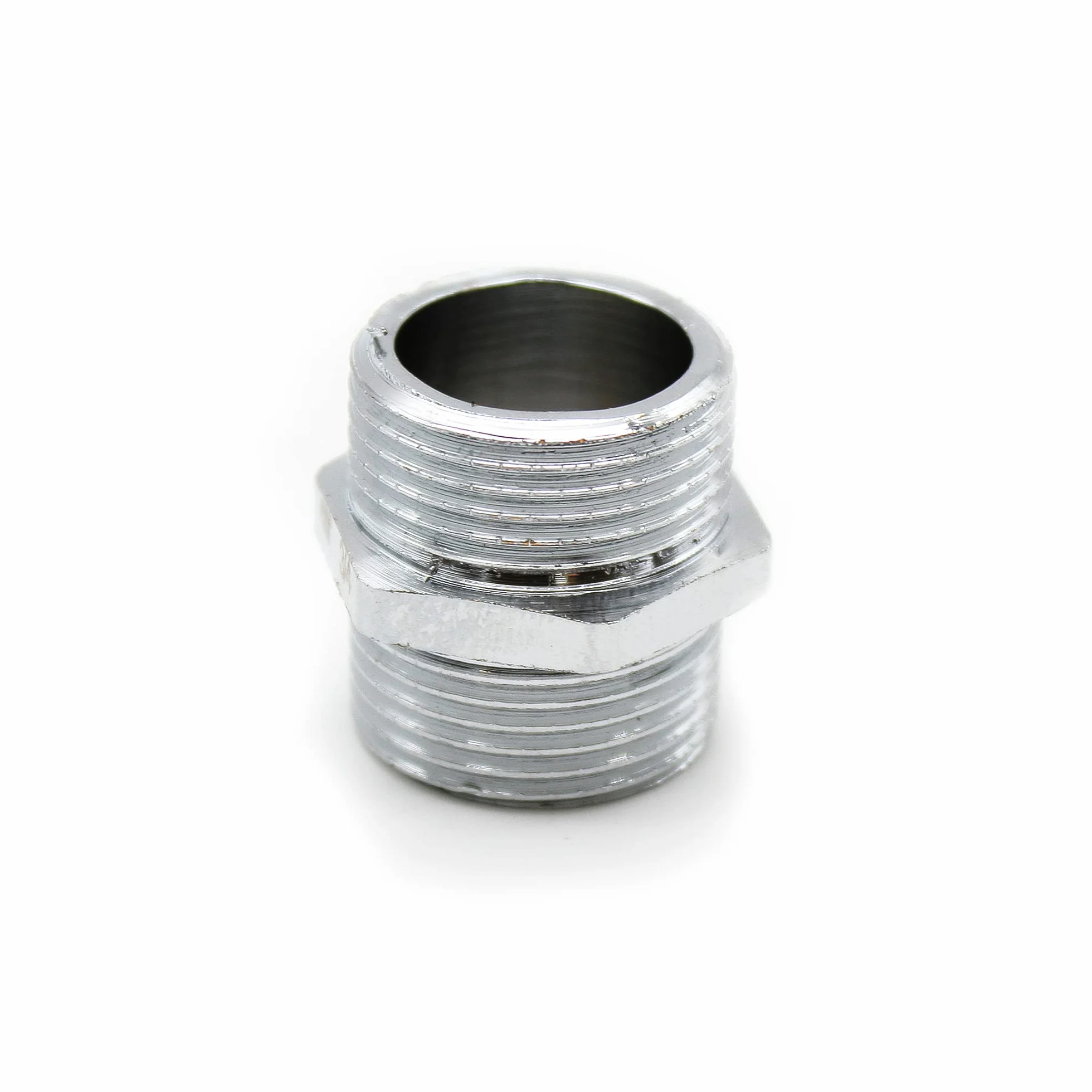 DOJA Barcelona | podwójna złączka chromowana | złączka z gwintem zewnętrznym 1/2" | rura śrubowa | łącznik do powietrza, wody, gazu, paliwa | adapter do węża prysznicowego - złączka redukcyjna