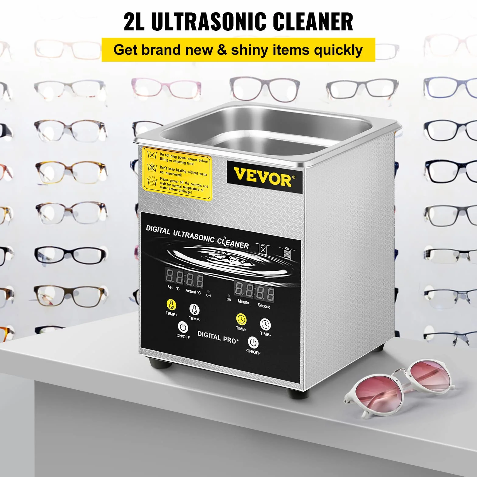 VEVOR Odkurzacz ultradźwiękowy 2 l 100 W Cyfrowy do czyszczenia biżuterii