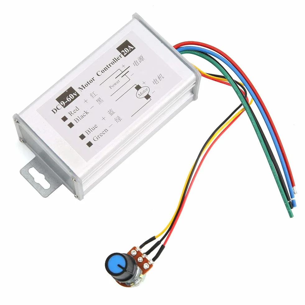 Sterownik Prędkości Silnika PWM 1200W DC9-60V 0-20A z Metalową Obudową