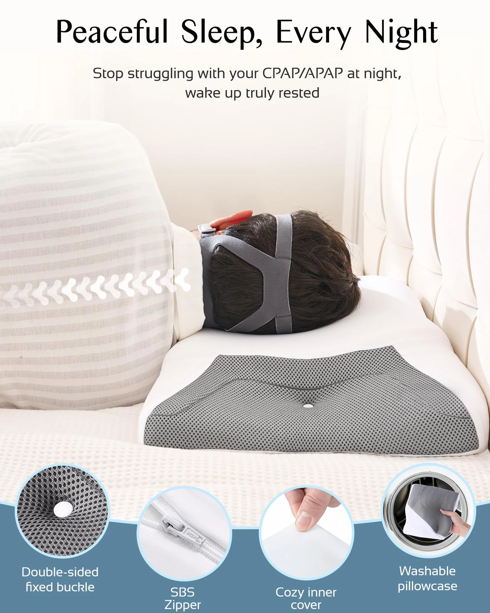 Poduszka CPAP na szyję z pianki wiskoelastycznej ergonomiczna dla bezdechu sennego z poszerzonymi rowkami bocznymi